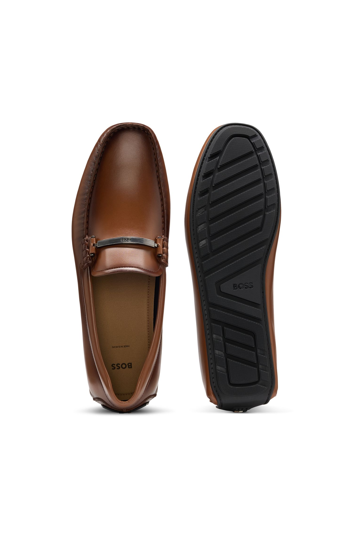BOSS - Giày loafers da với chi tiết logo kim loại