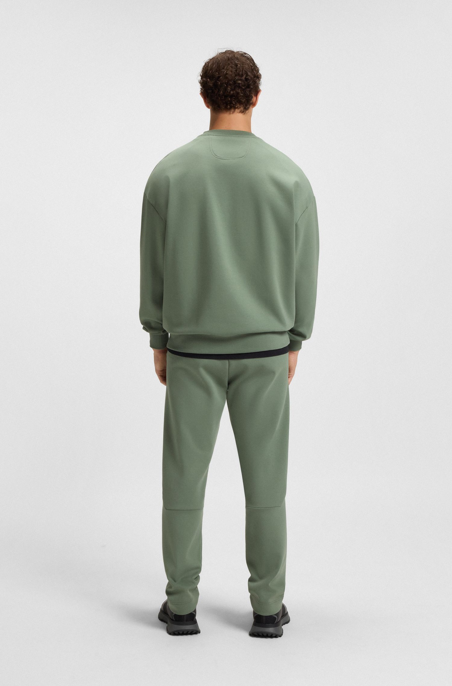 BOSS - Áo nỉ dáng oversized vải cotton pha in hình tấm ảnh với logo