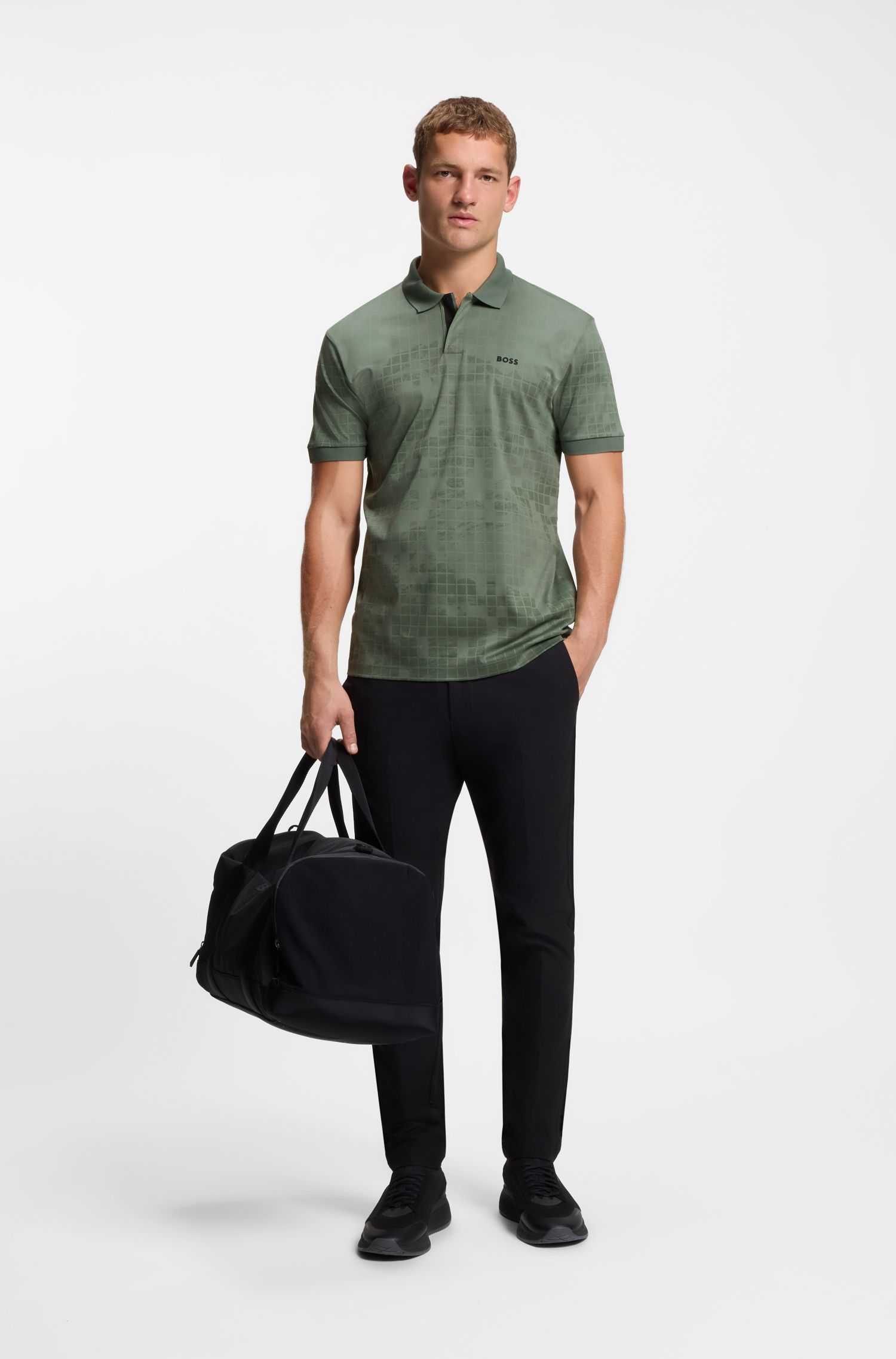 BOSS - Áo polo vải cotton mercerised in hình