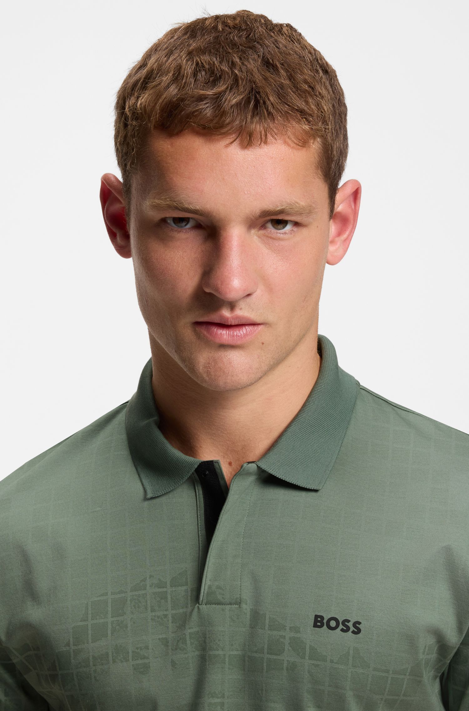BOSS - Áo polo vải cotton mercerised in hình