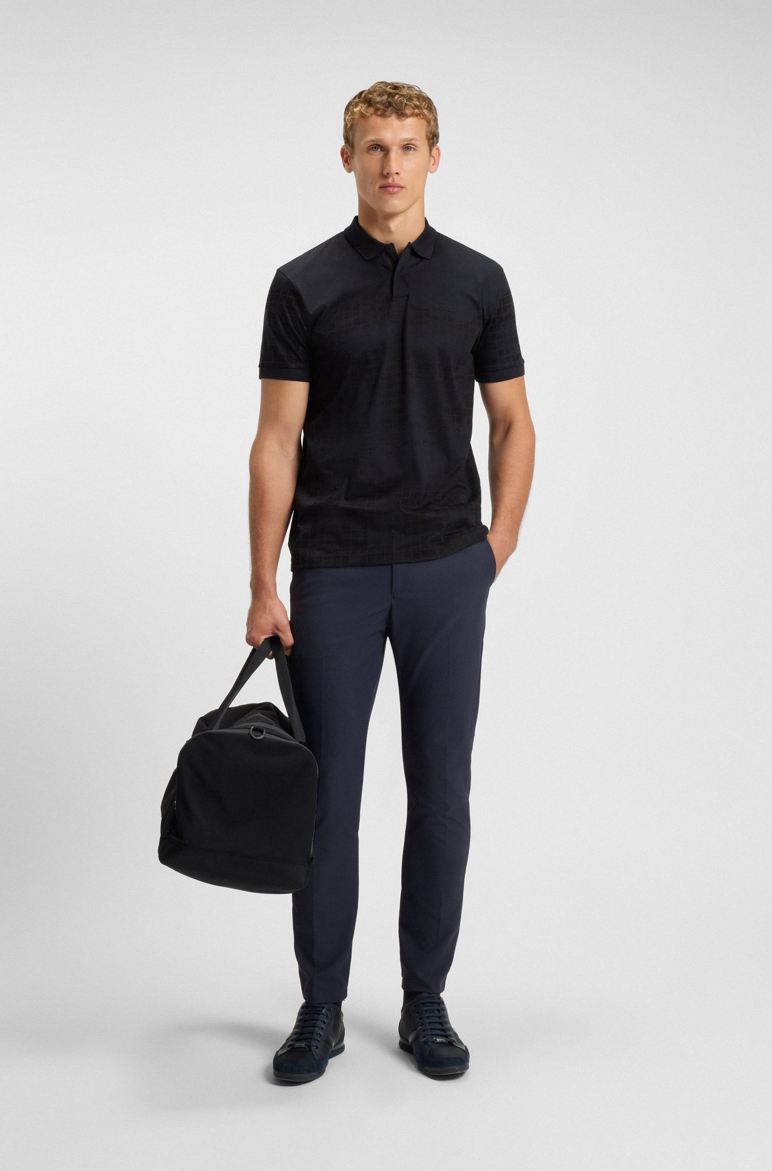 BOSS - Áo polo vải cotton mercerised in hình
