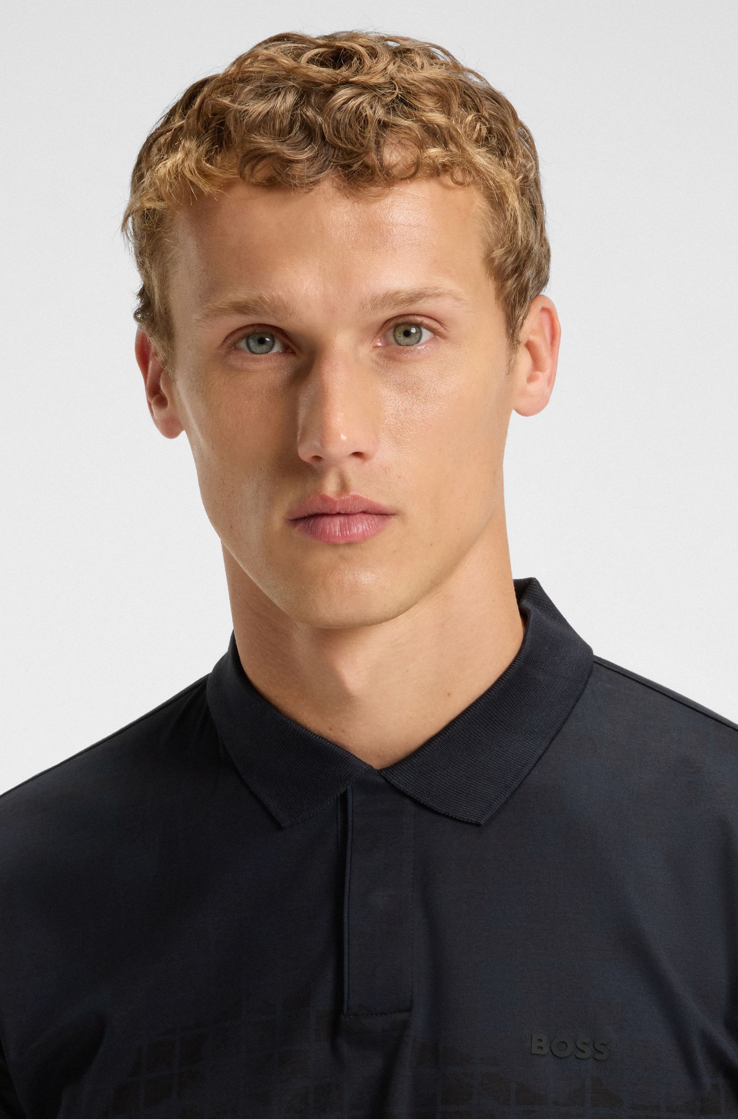 BOSS - Áo polo vải cotton mercerised in hình