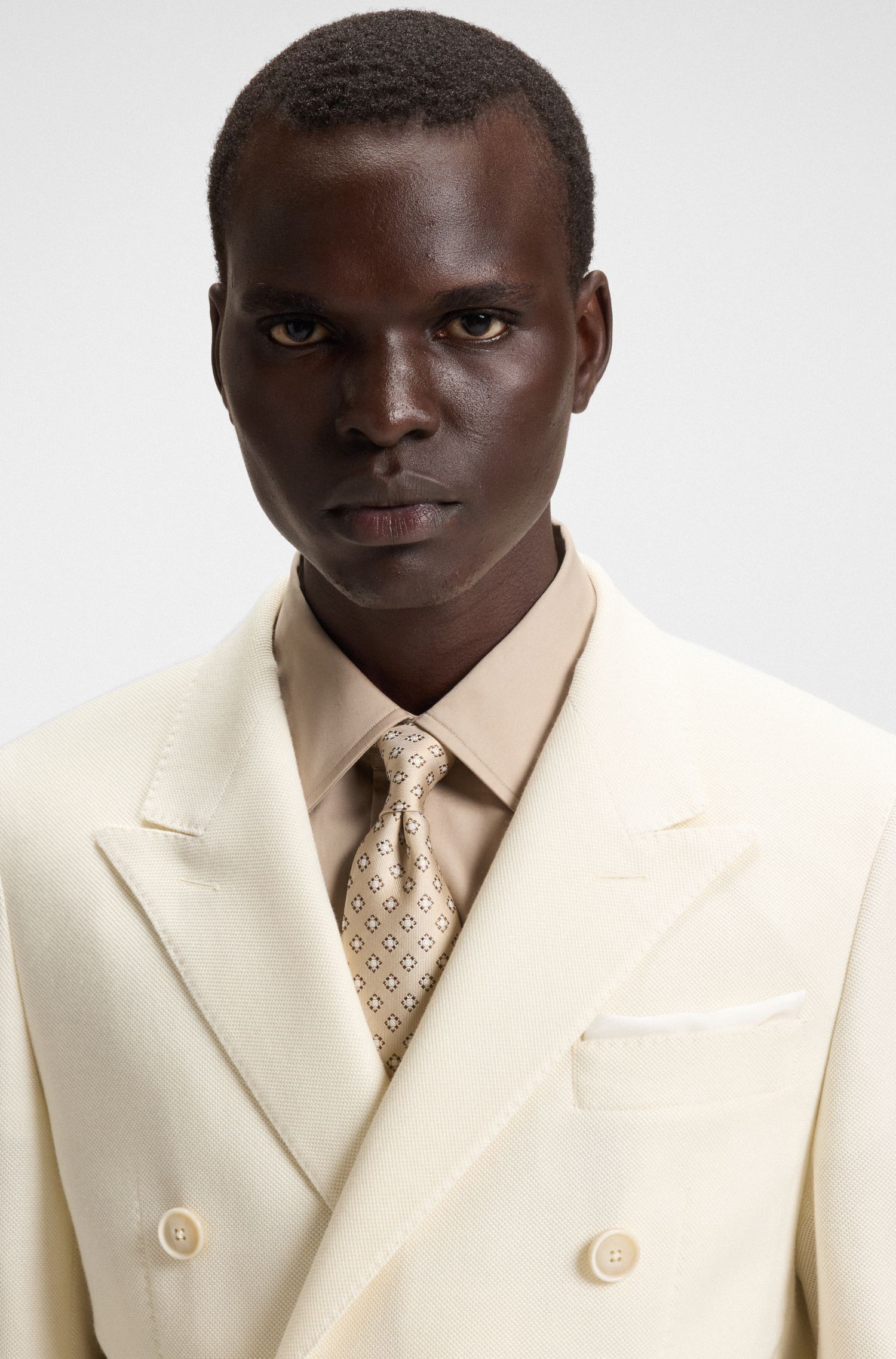 BOSS - Áo blazer dáng ôm cotton pha cashmere melange