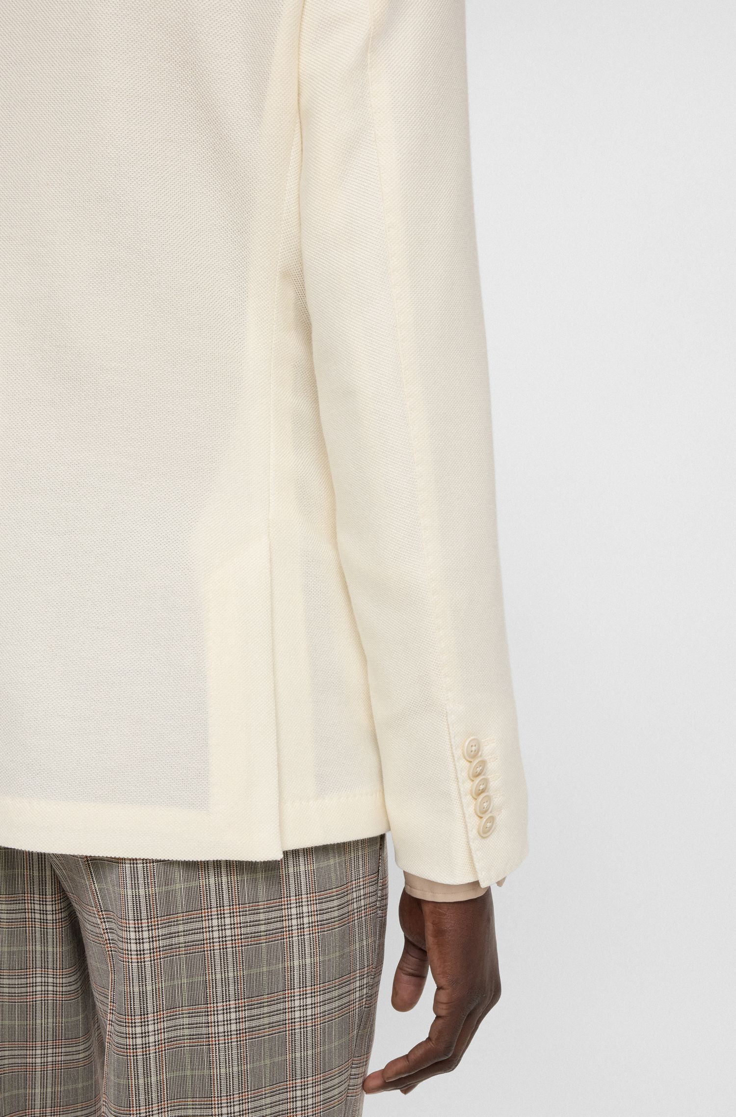 BOSS - Áo blazer dáng ôm cotton pha cashmere melange