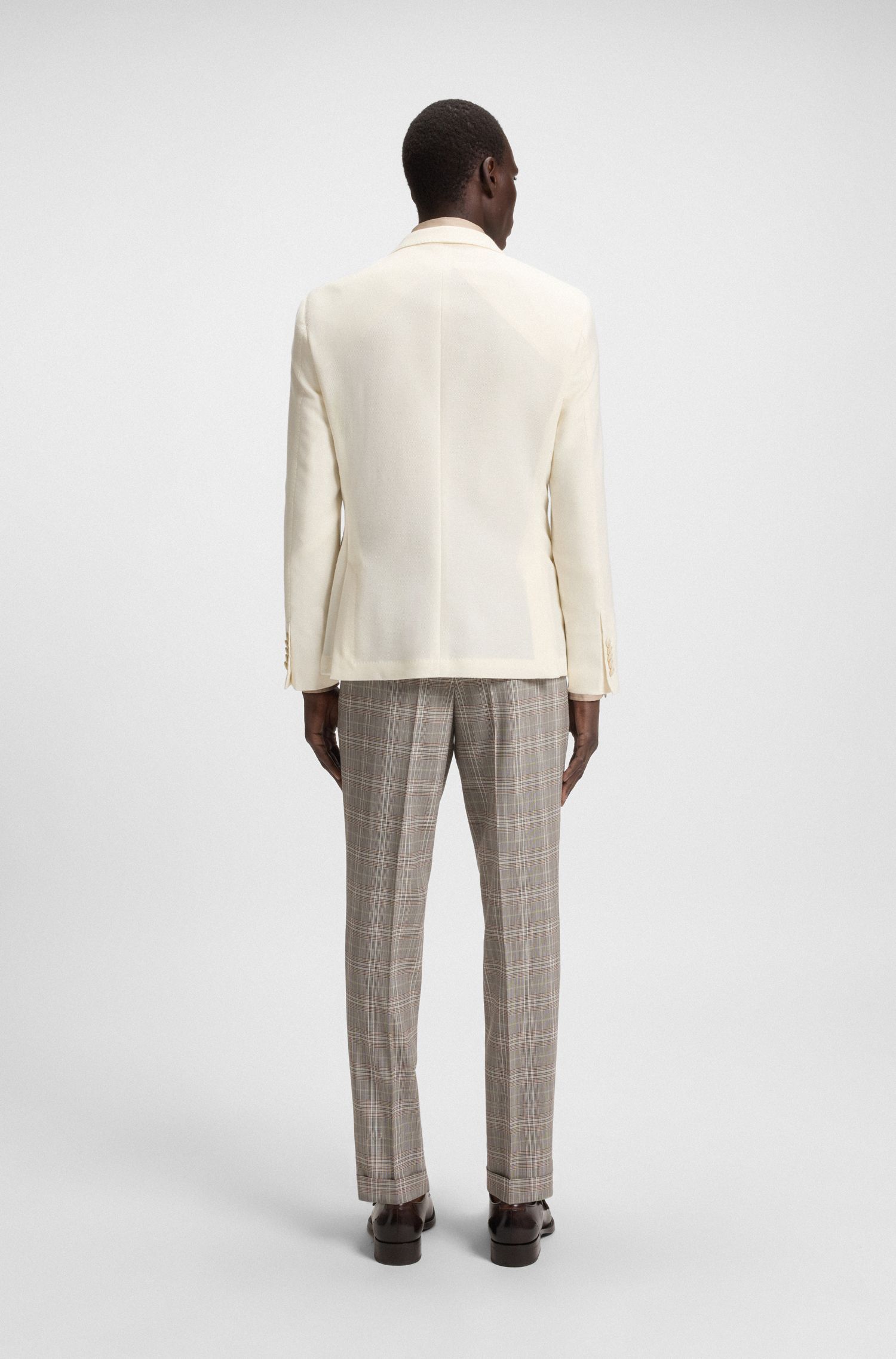 BOSS - Áo blazer dáng ôm cotton pha cashmere melange