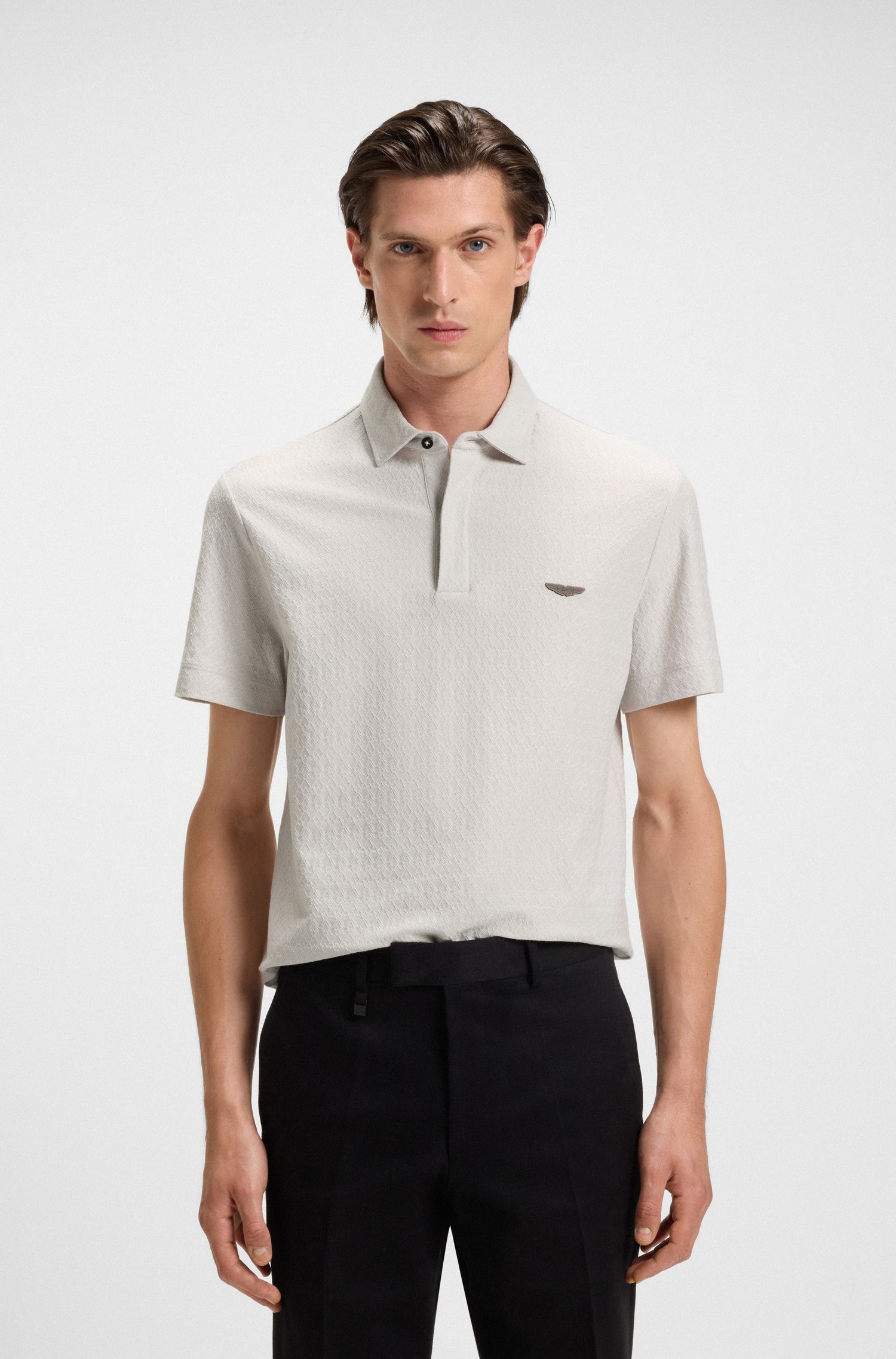 Áo polo BOSS x ASTON MARTIN vải cotton pha lụa