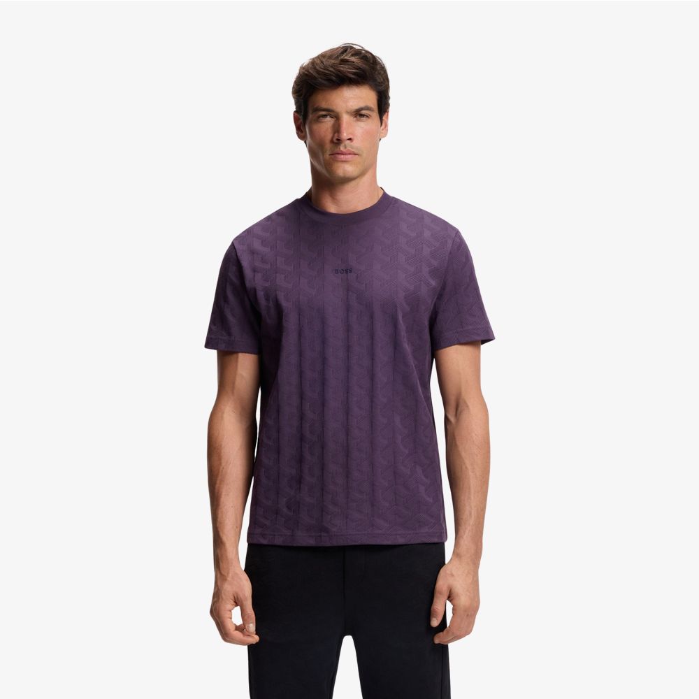 BOSS - Áo thun cotton họa tiết jacquard