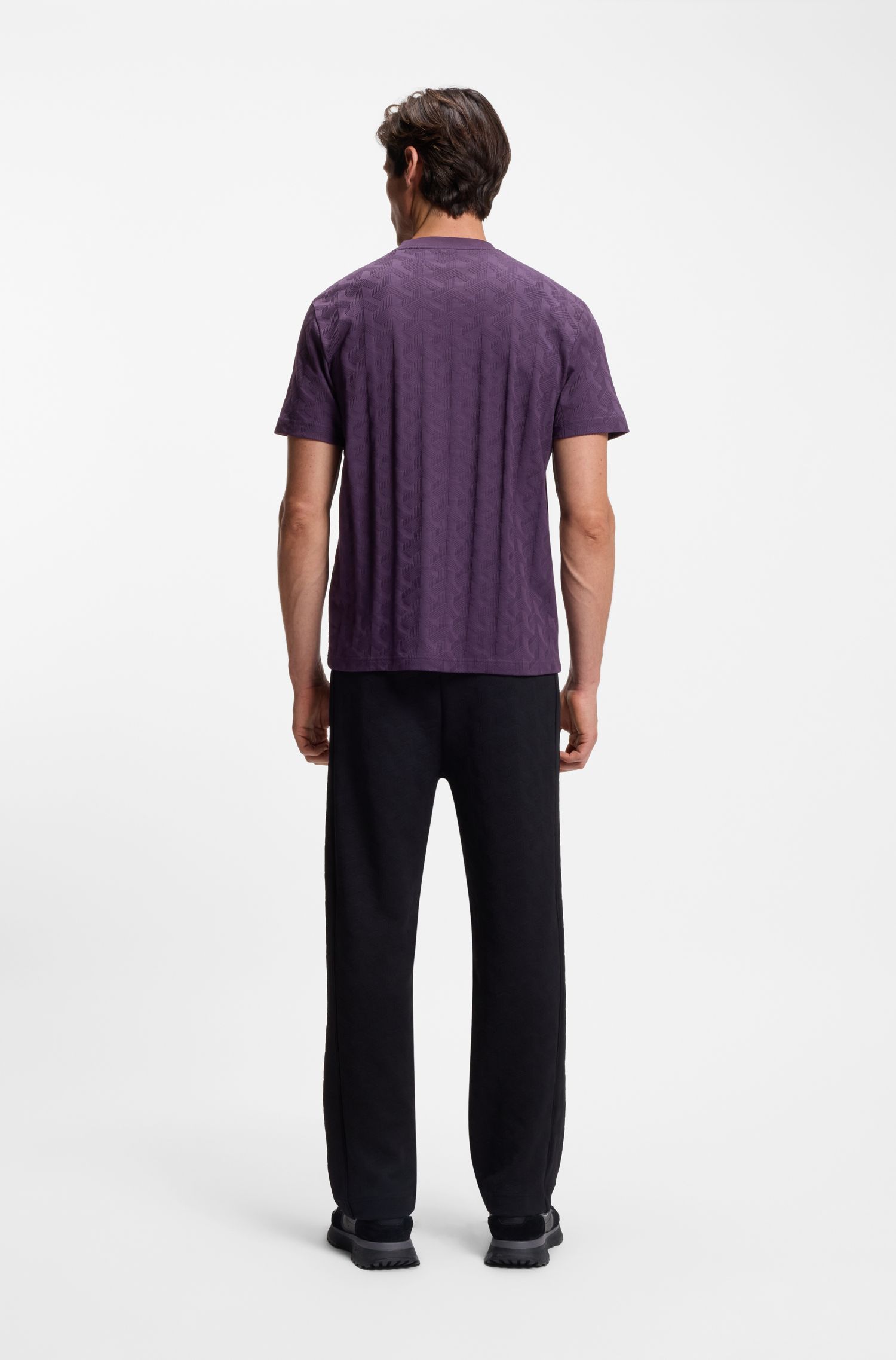 BOSS - Áo thun cotton họa tiết jacquard