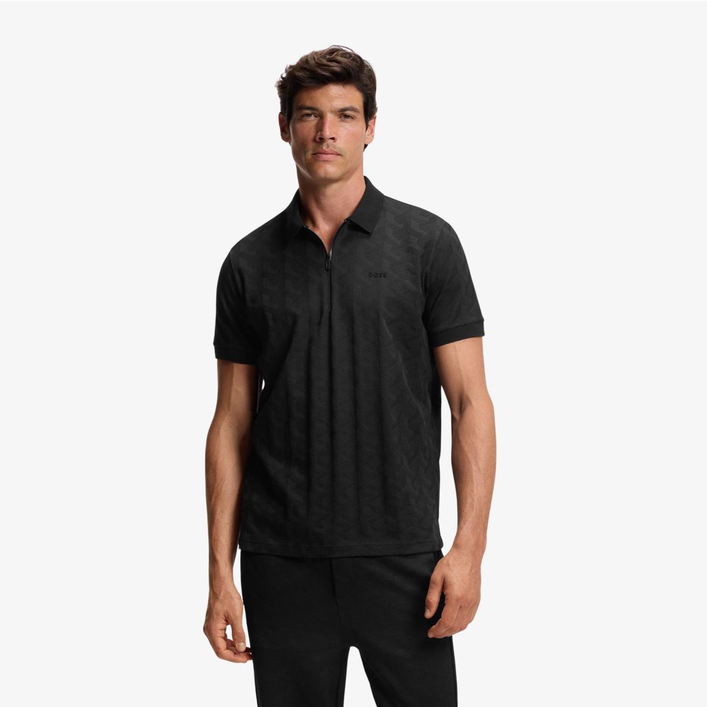 BOSS - Áo polo cotton mercerised với họa tiết jacquard