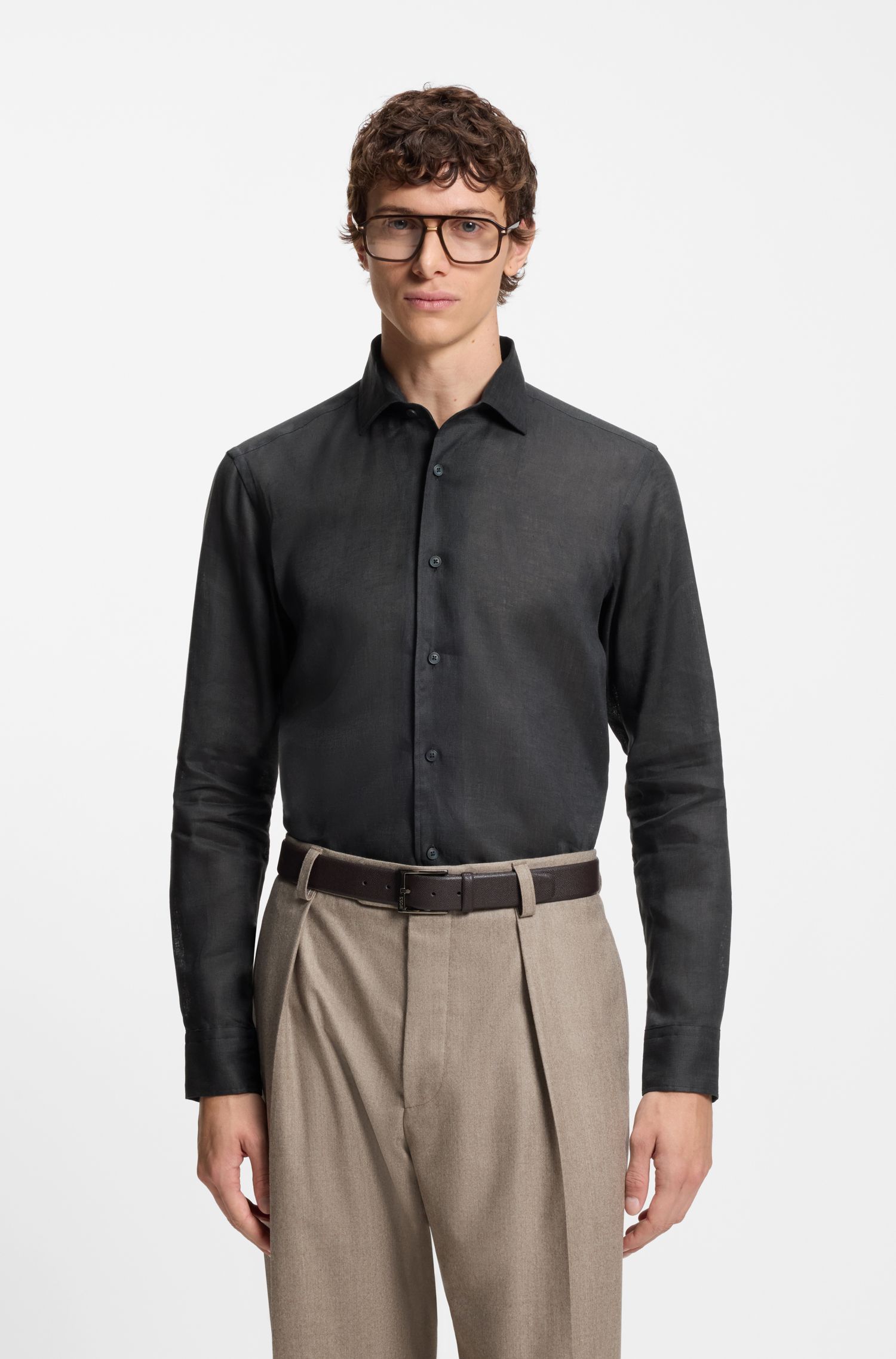BECKHAM x BOSS Áo sơ mi linen dáng regular fit
