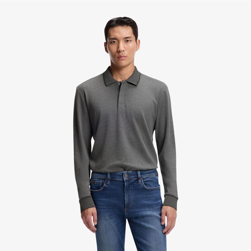 BOSS - Áo polo cotton-cashmere với hàng nẹp cúc ẩn