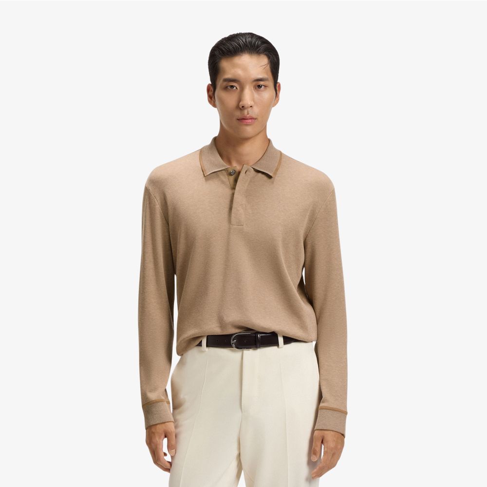 BOSS - Áo polo cotton-cashmere với hàng nẹp cúc ẩn