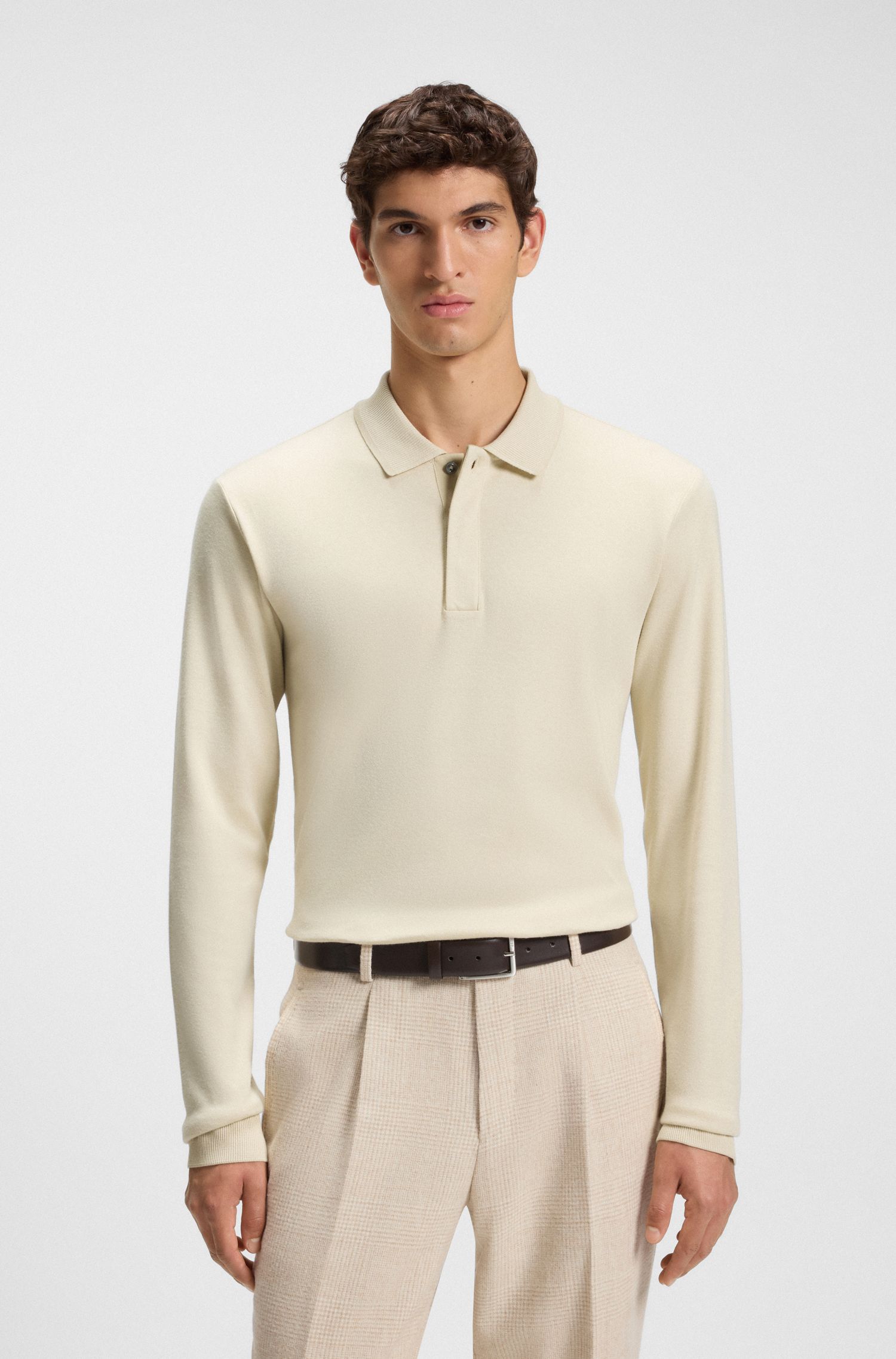 Áo polo cotton-cashmere với hàng nẹp cúc ẩn