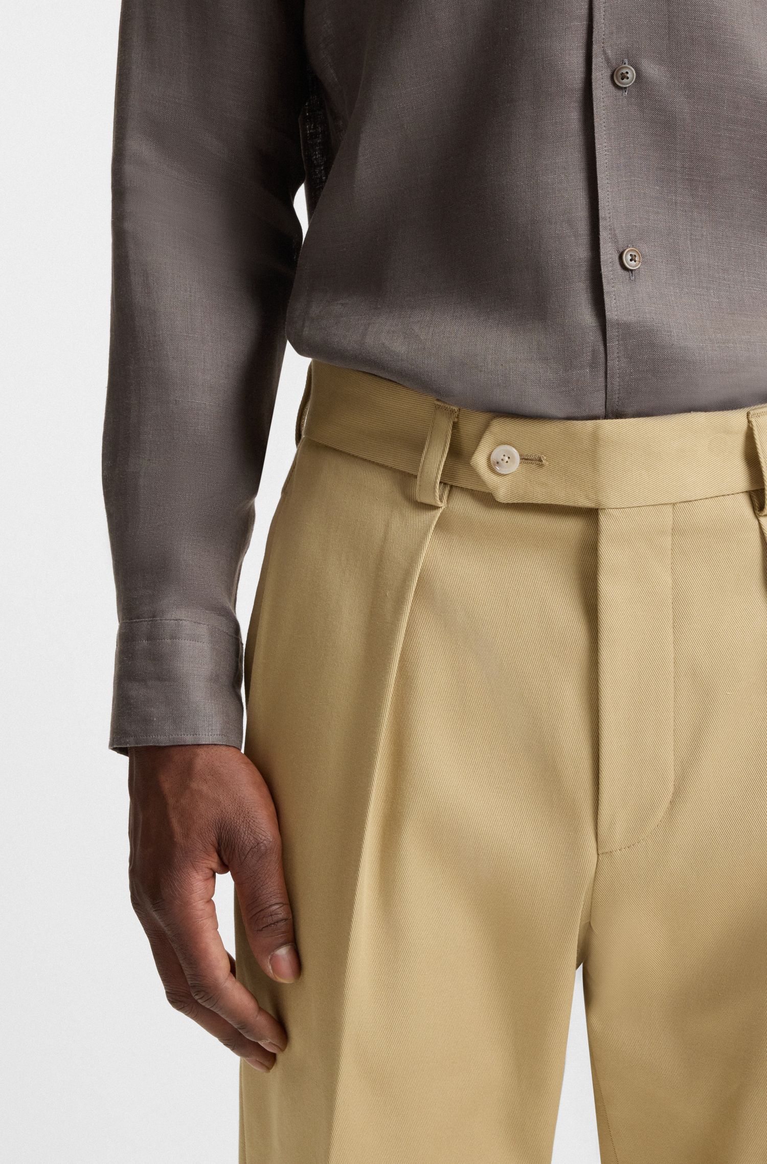 BOSS - Quần âu dáng slim fit vải cotton co giãn BECKHAM x BOSS