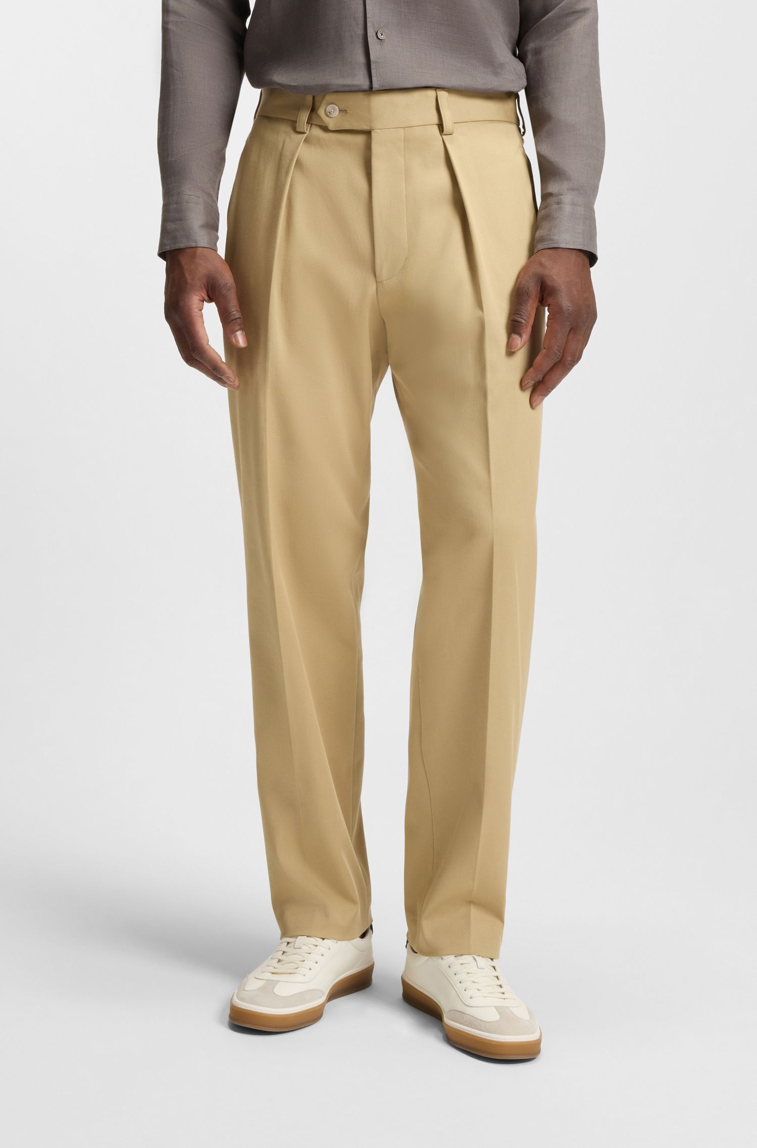 BOSS - Quần âu dáng slim fit vải cotton co giãn BECKHAM x BOSS