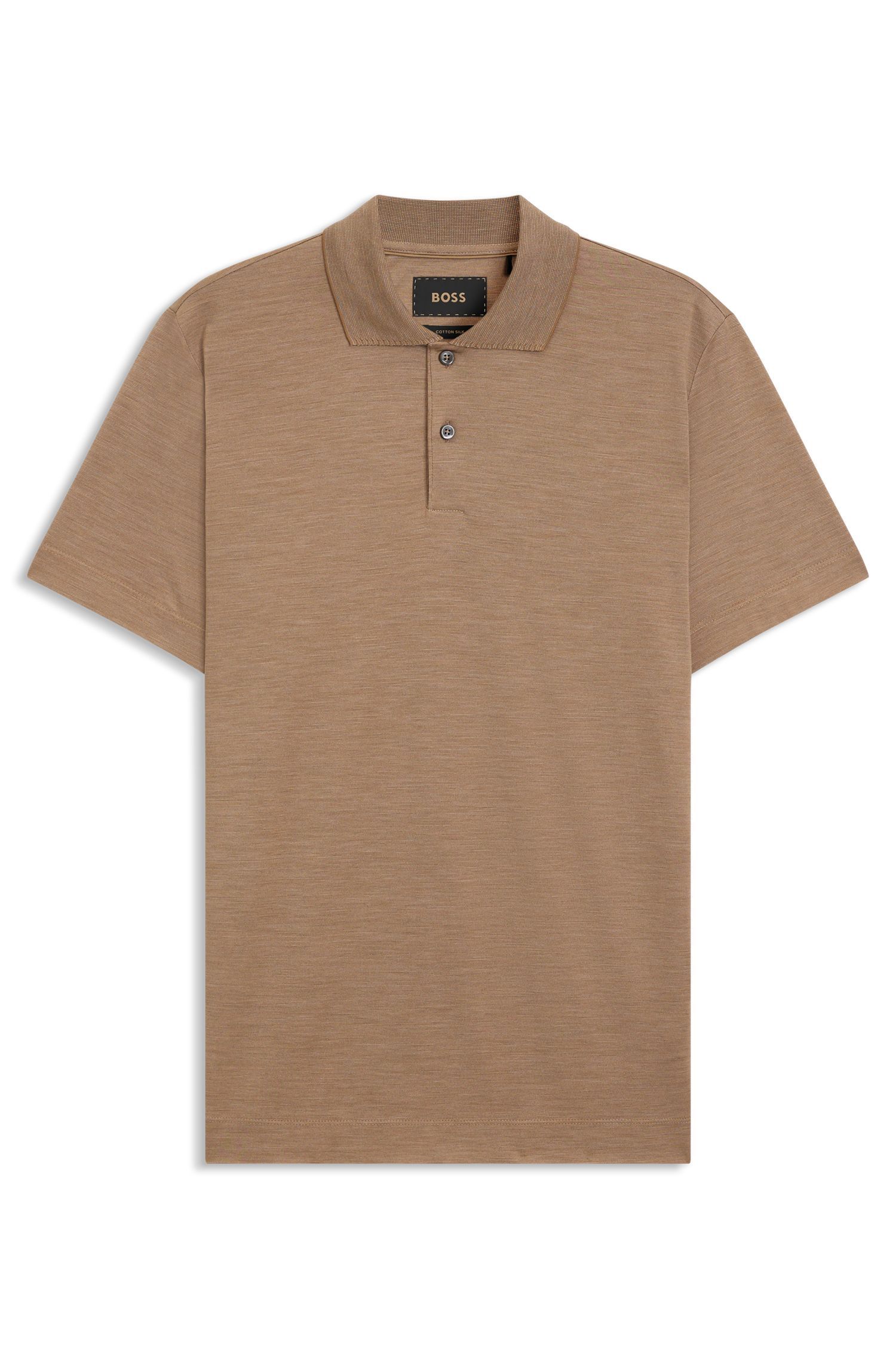 BOSS - Áo polo cotton pha lụa với viền cổ áo phối màu