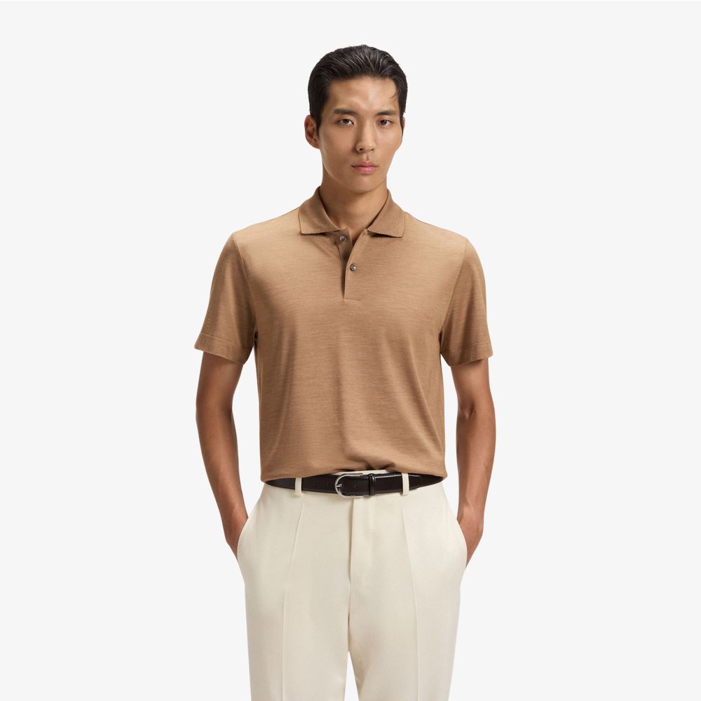 BOSS - Áo polo cotton pha lụa với viền cổ áo phối màu