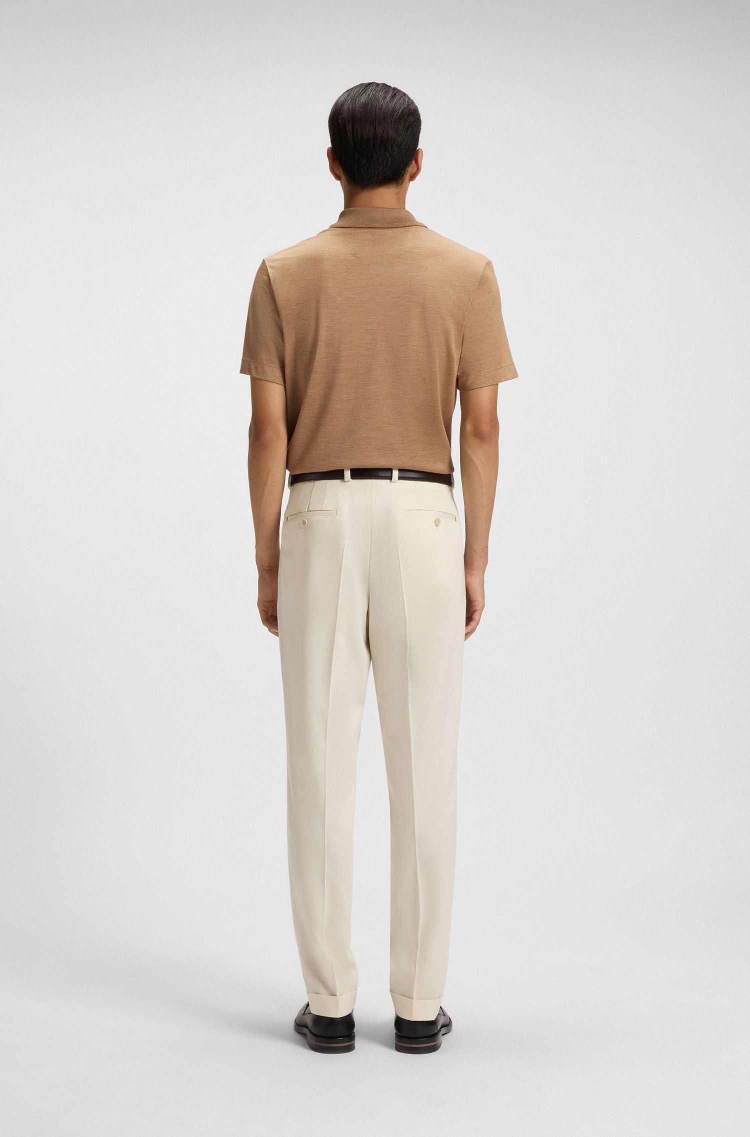 BOSS - Áo polo cotton pha lụa với viền cổ áo phối màu