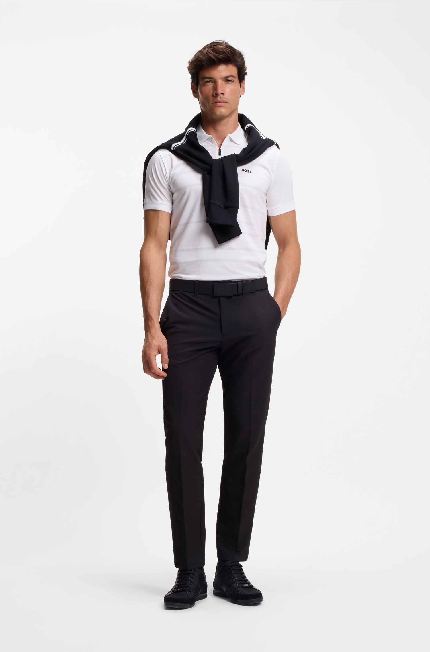 BOSS - Áo polo cotton dáng slim fit in họa tiết