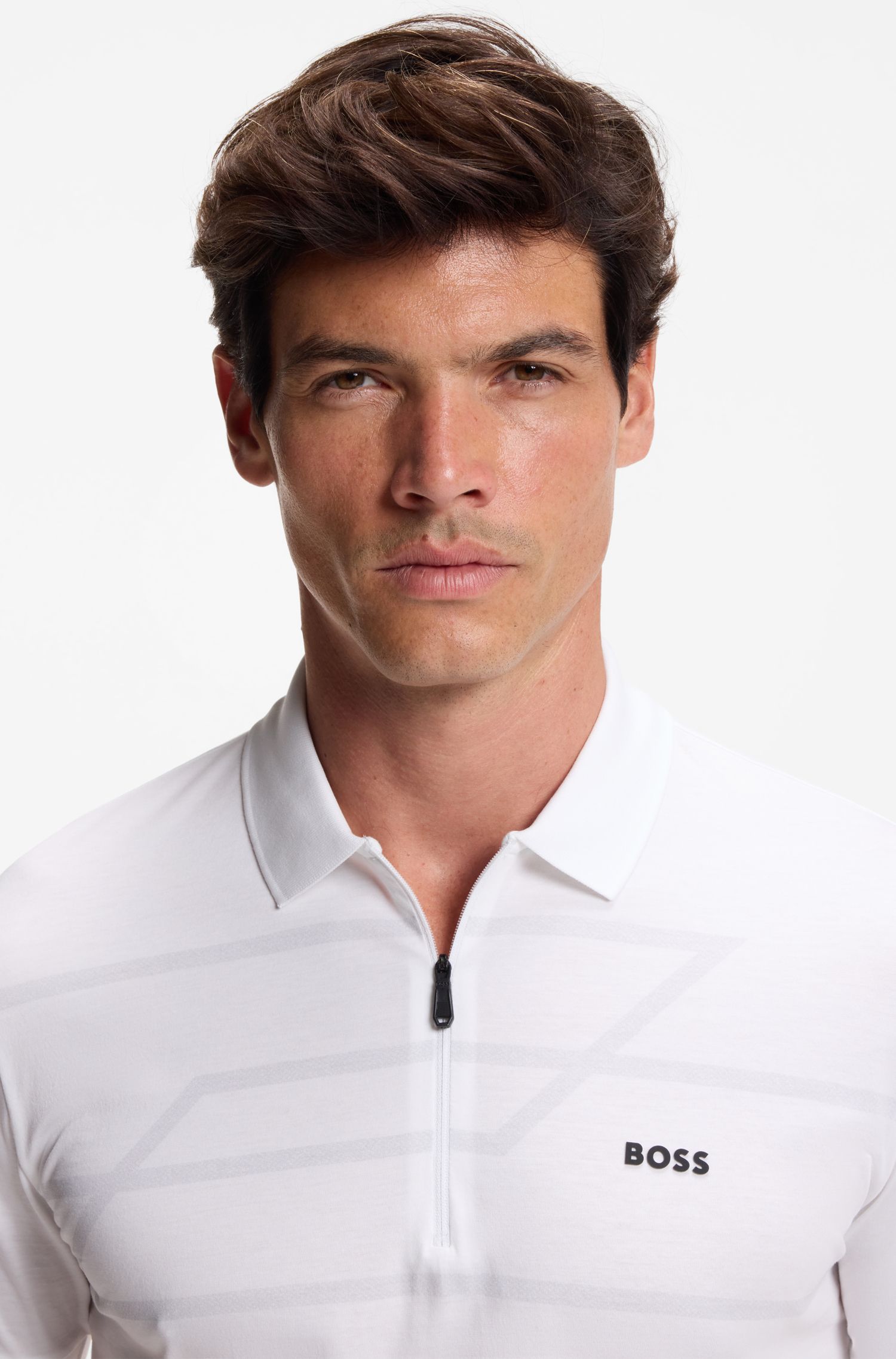 BOSS - Áo polo cotton dáng slim fit in họa tiết