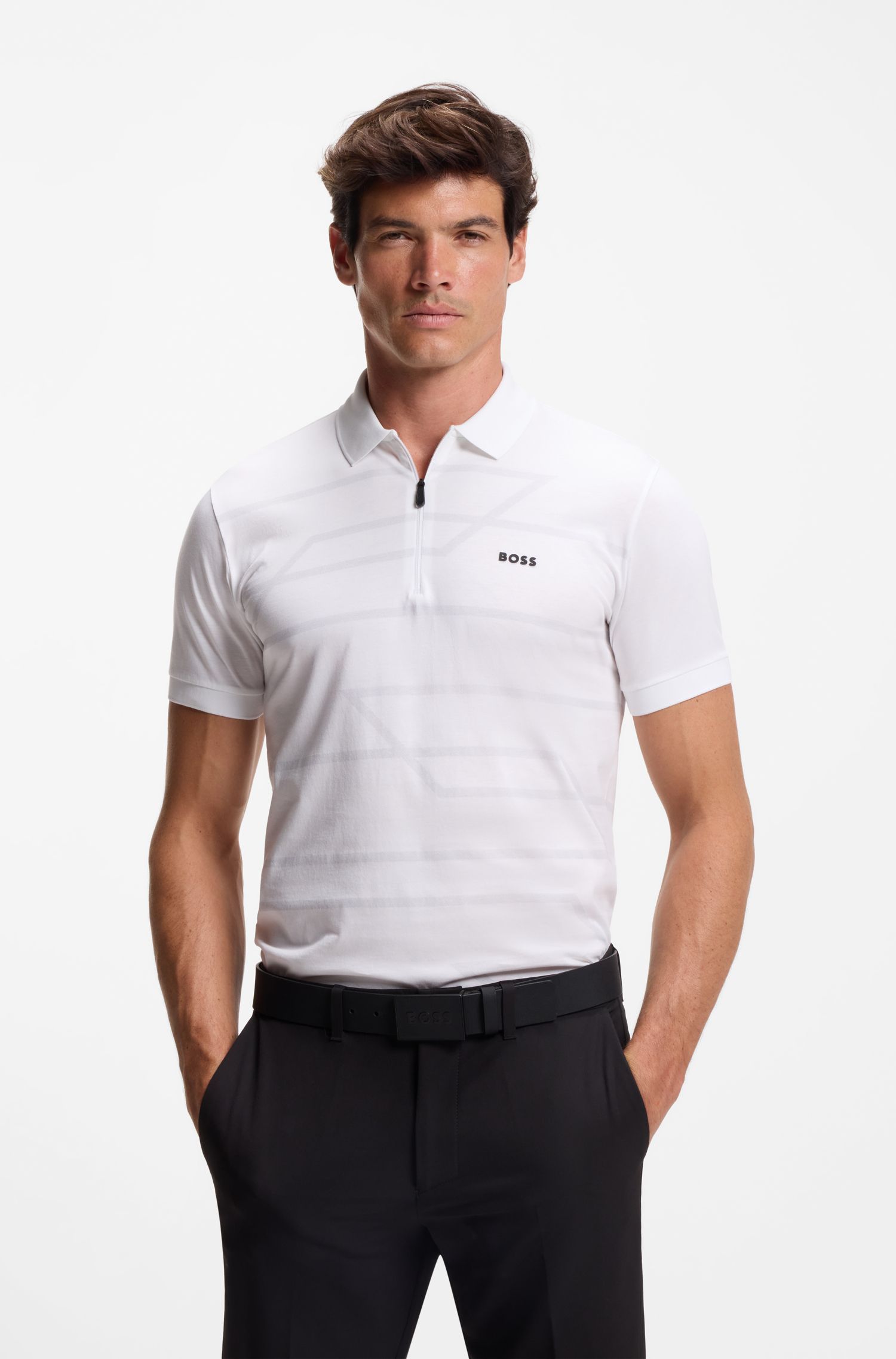 BOSS - Áo polo cotton dáng slim fit in họa tiết