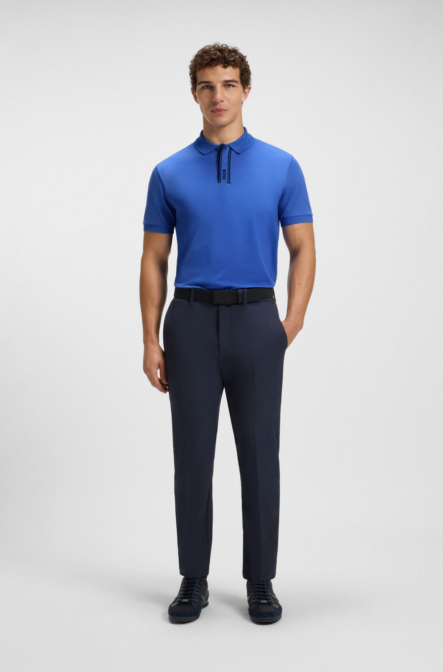BOSS - Áo polo Paddy với hàng nẹp áo kẻ sọc và logo