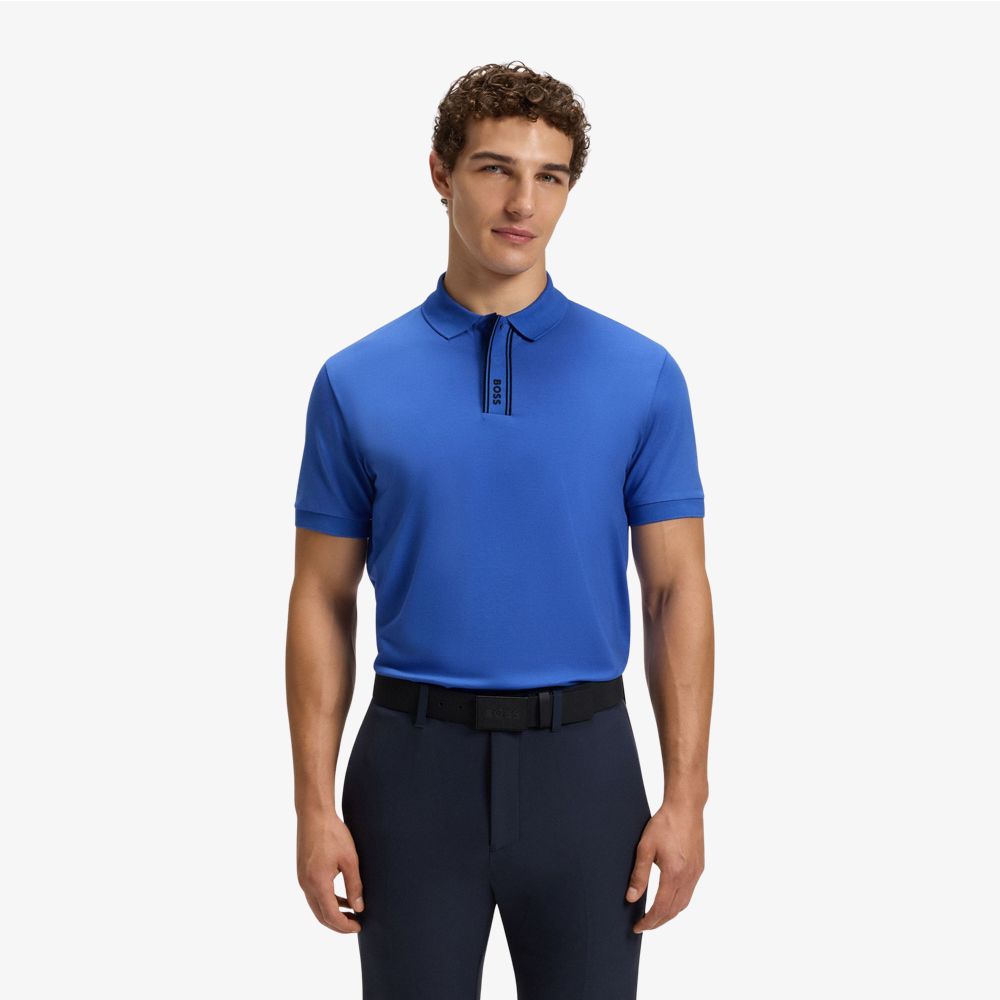 BOSS - Áo polo Paddy với hàng nẹp áo kẻ sọc và logo