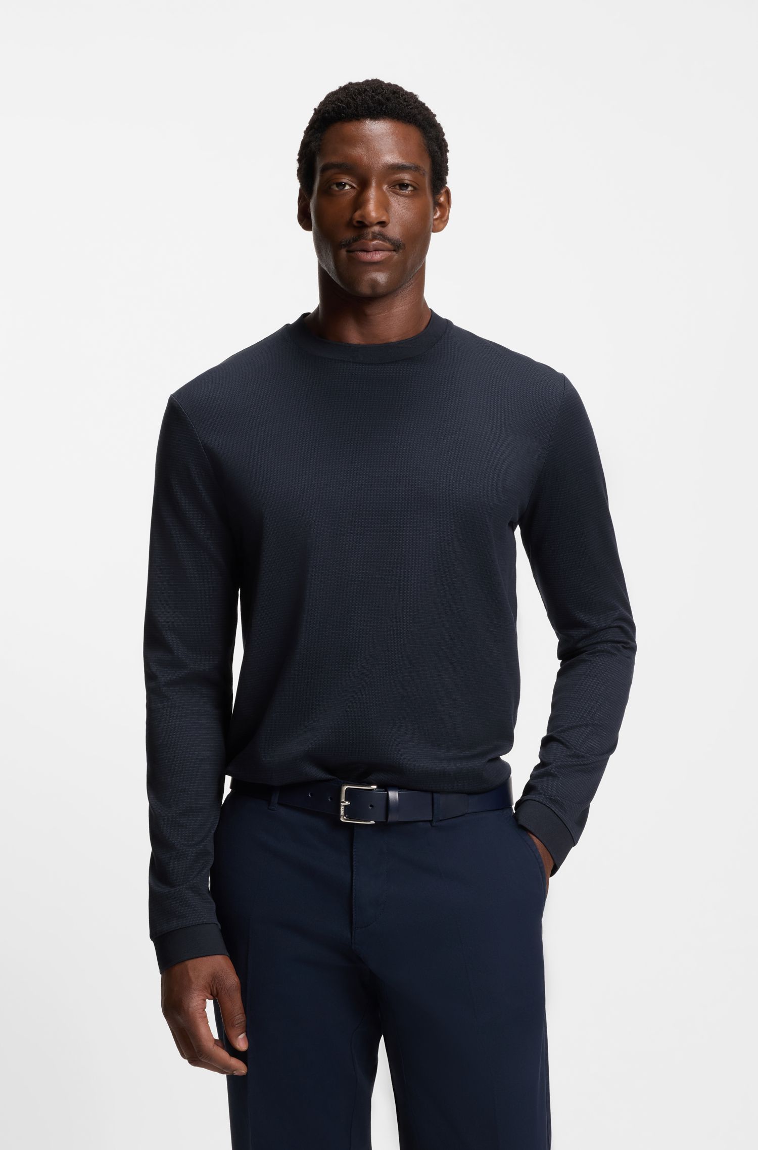 BOSS - Áo thun cotton mercerised với họa tiết siêu nhỏ