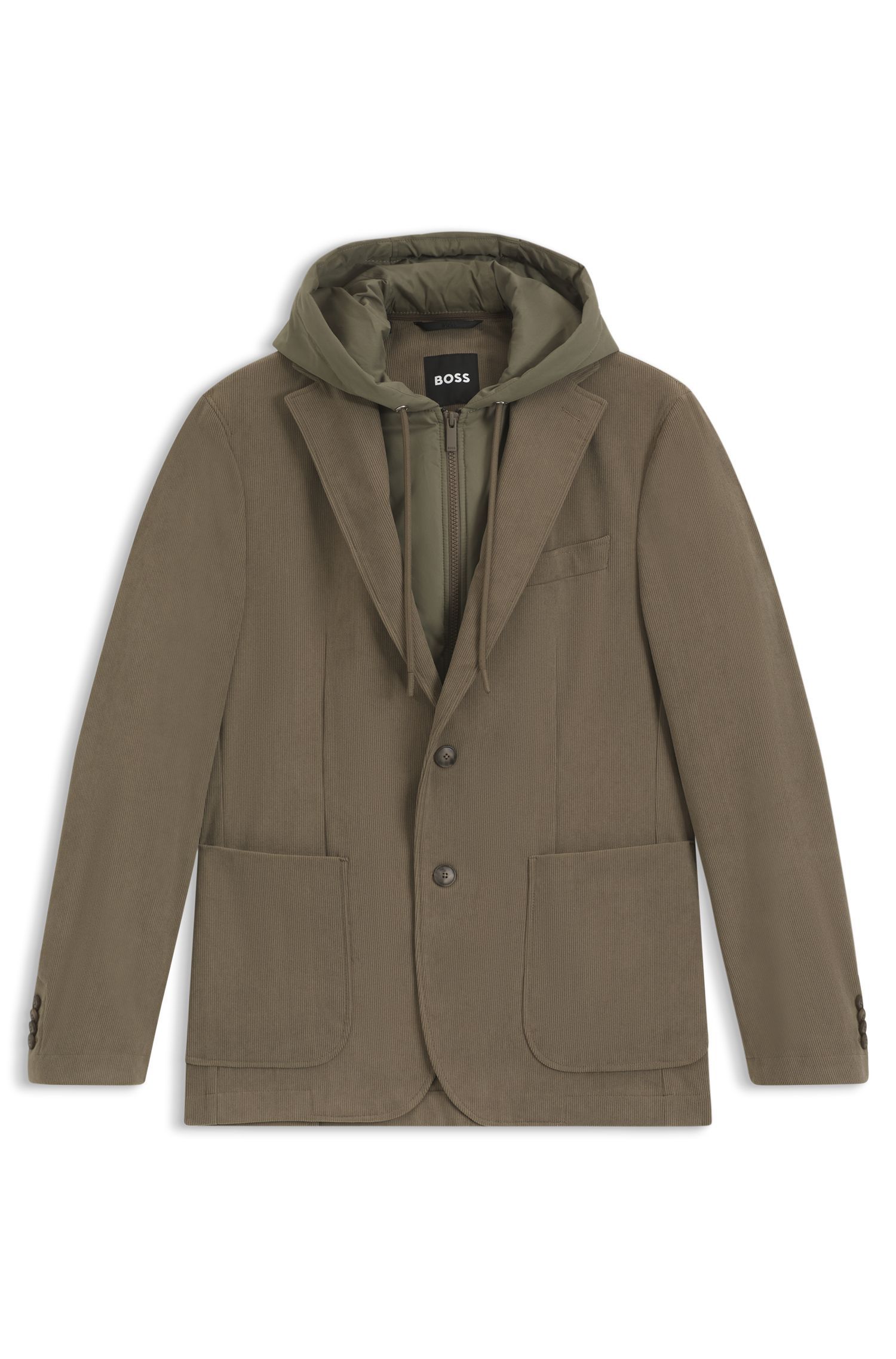 BOSS - Áo khoác dáng slim fit kèm mũ liền