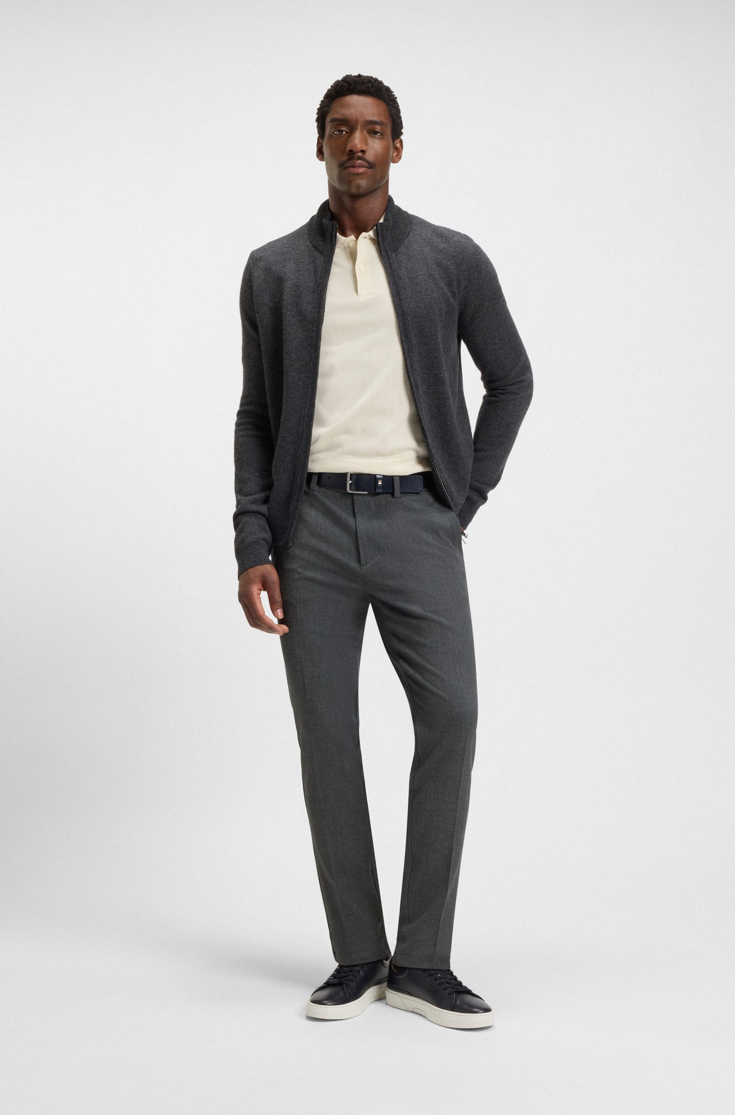 BOSS - Quần âu dáng slim fit vải họa tiết herringbone chải mịn