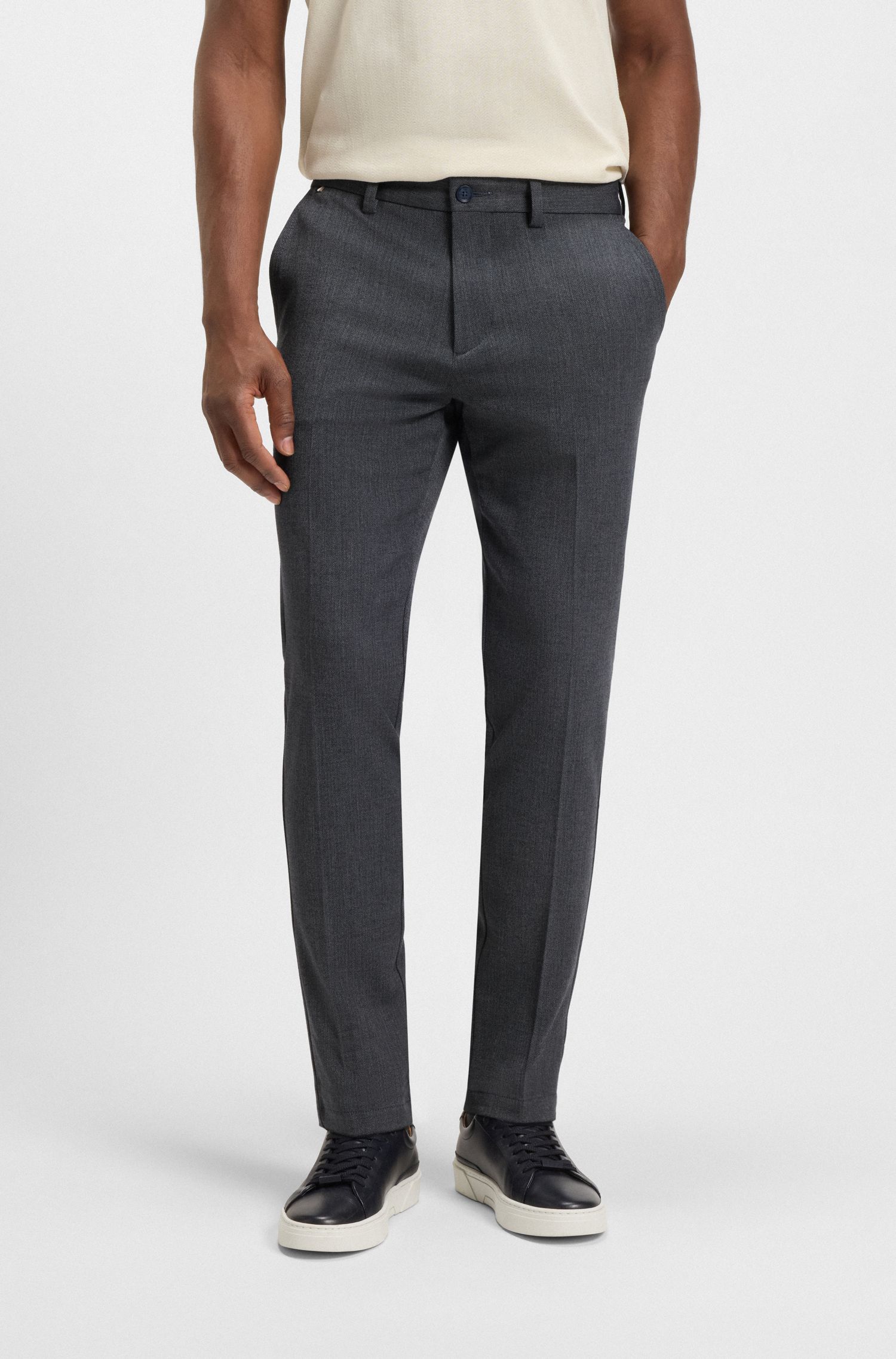 Quần âu dáng slim fit vải họa tiết herringbone chải mịn