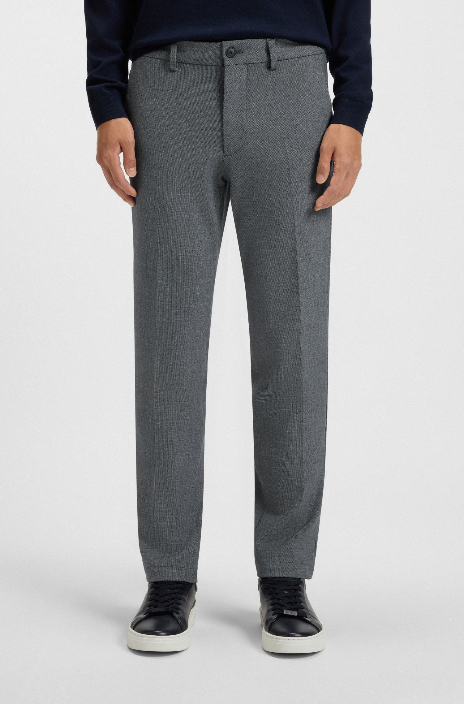 BOSS - Quần âu dáng slim fit chống bám bẩn vải dobby co giãn
