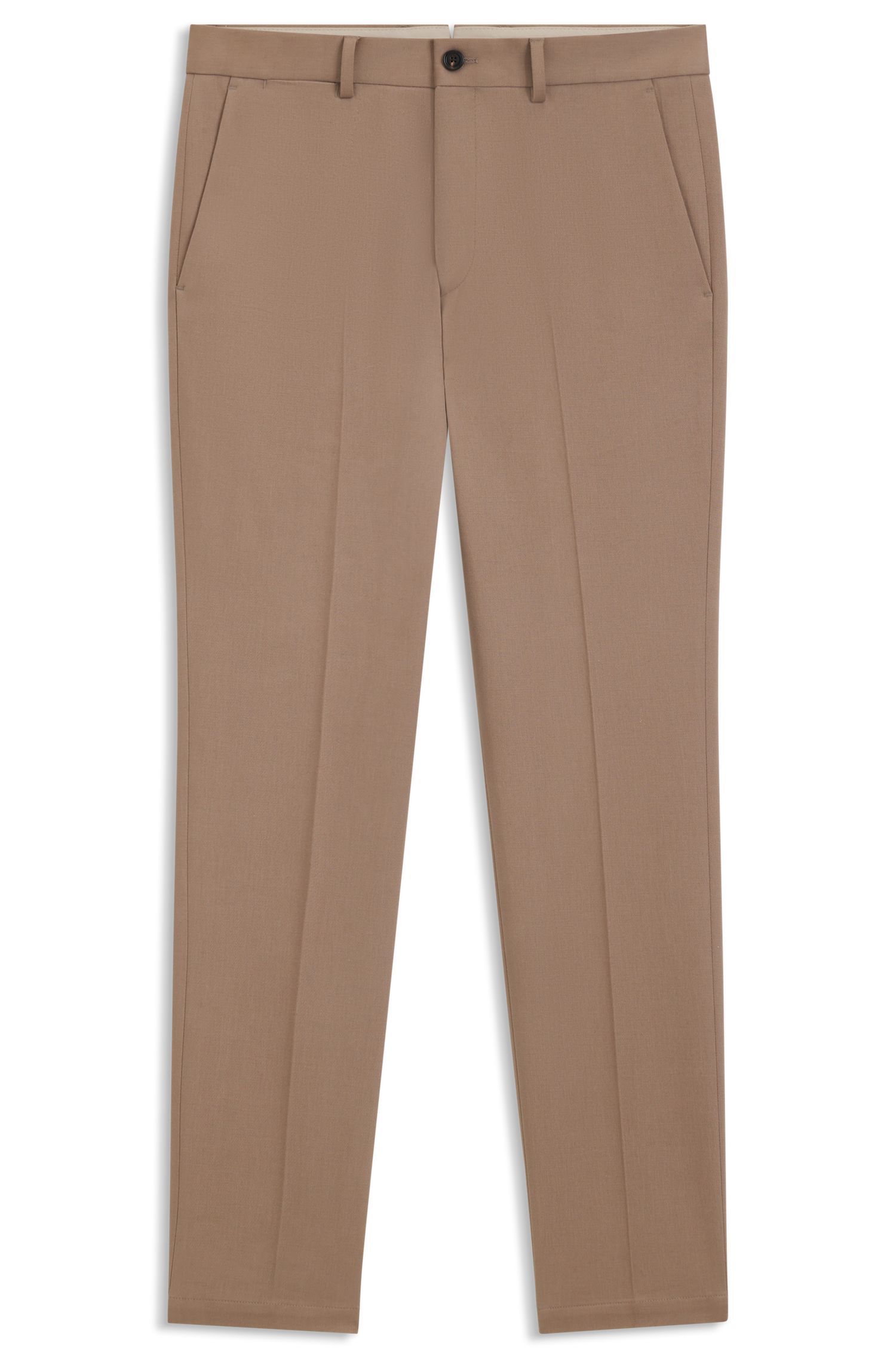 BOSS - Quần âu dáng slim fit vải cotton-cashmere co giãn