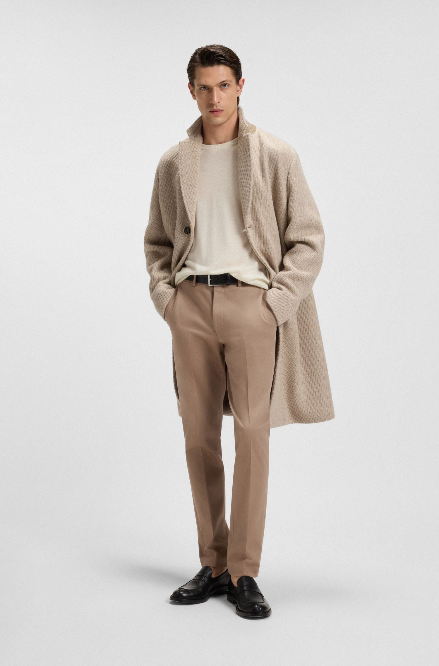 BOSS - Quần âu dáng slim fit vải cotton-cashmere co giãn