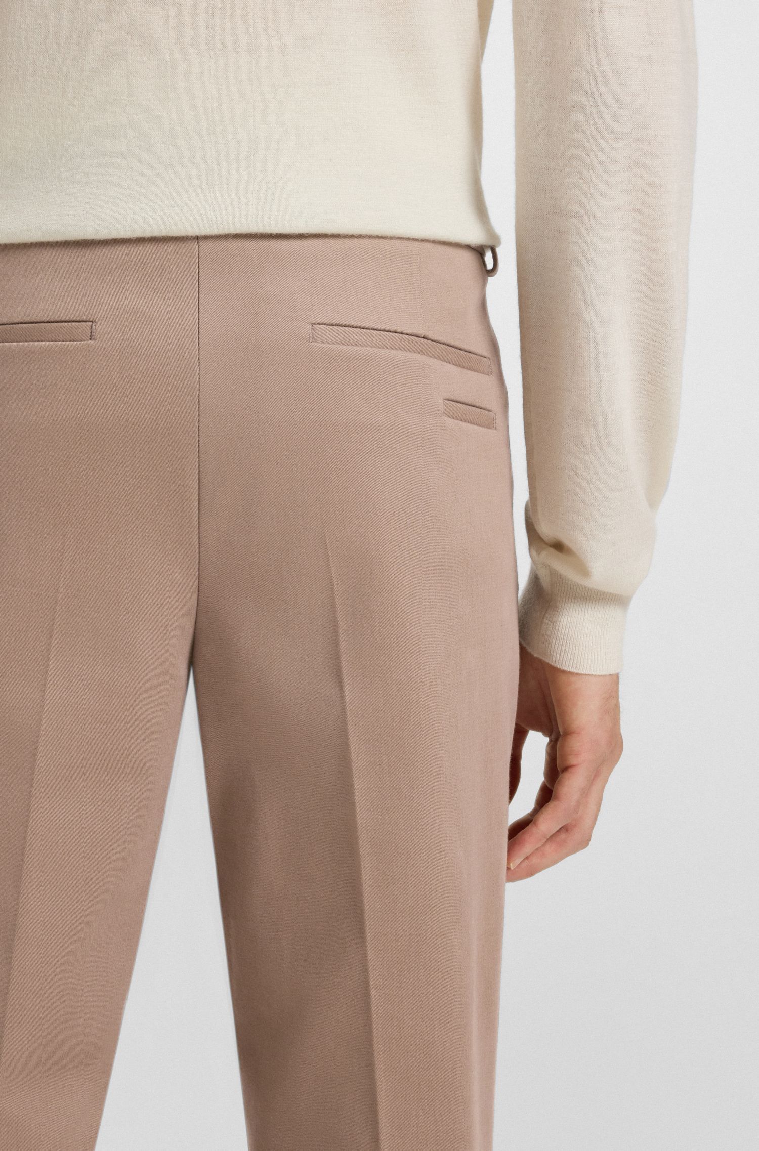 BOSS - Quần âu dáng slim fit vải cotton-cashmere co giãn