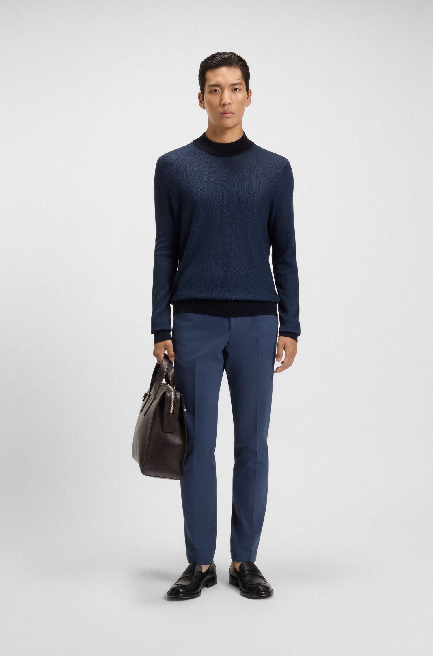 BOSS - Quần âu dáng slim fit vải cotton-cashmere co giãn