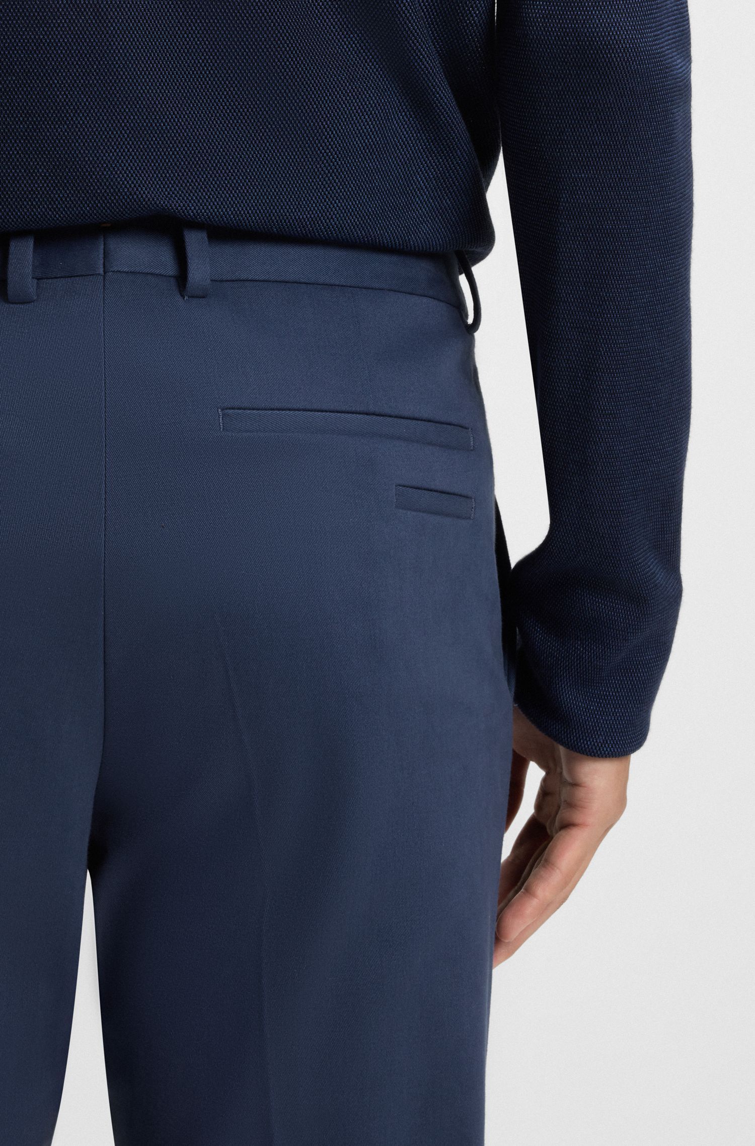 BOSS - Quần âu dáng slim fit vải cotton-cashmere co giãn