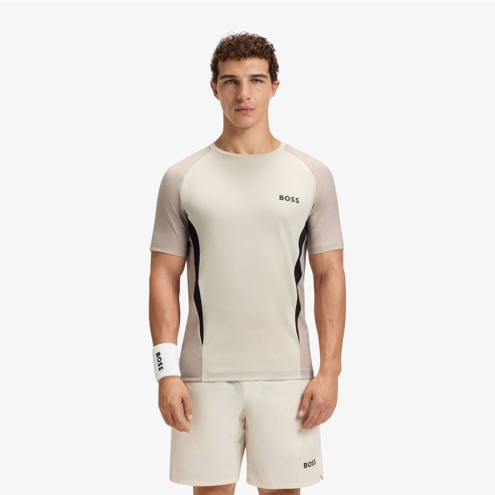 BOSS - Áo thun dáng slim fit vải jersey lưới phối viền tương phản
