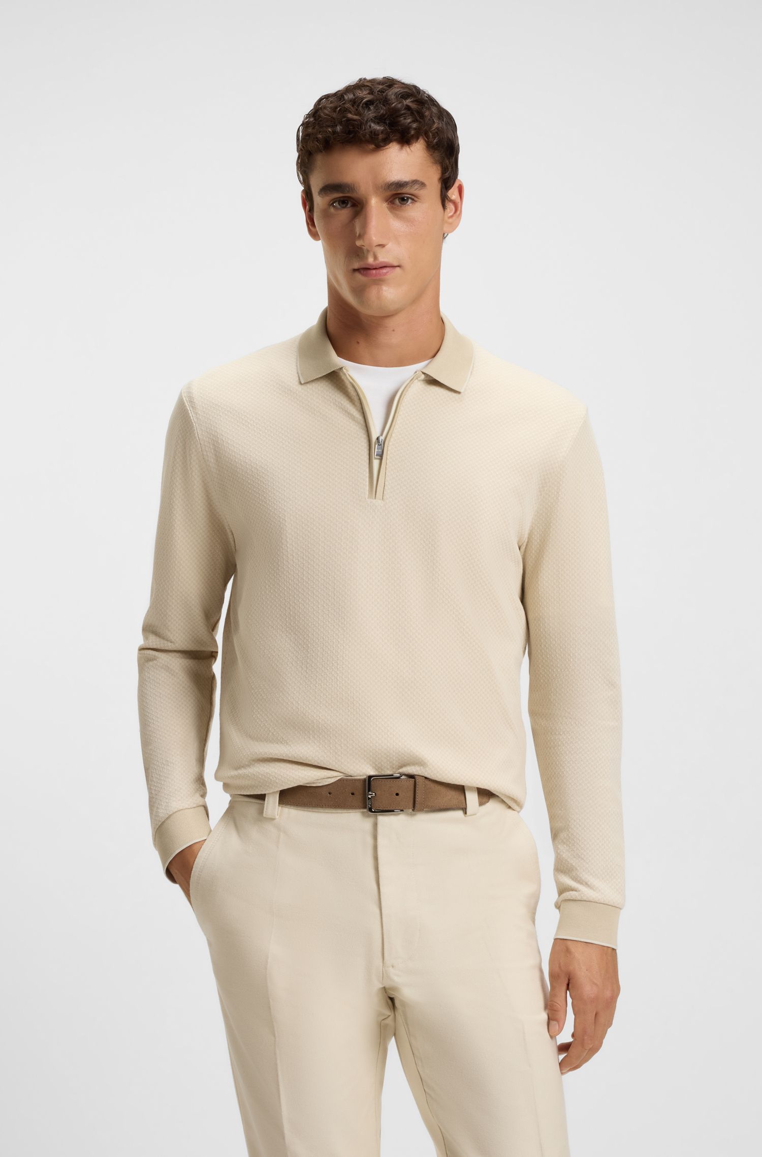 Áo polo cotton mercerised với họa tiết hai tông màu