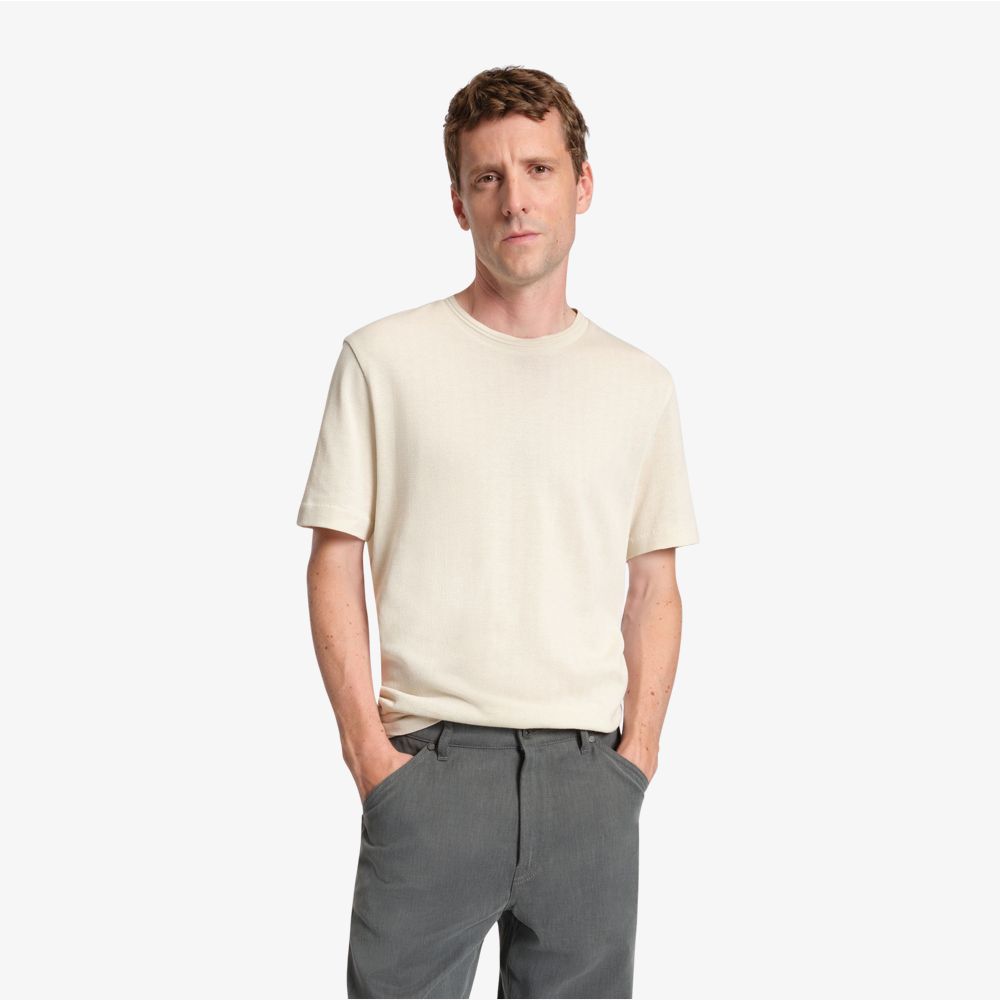 BOSS - Áo thun vải cotton họa tiết herringbone