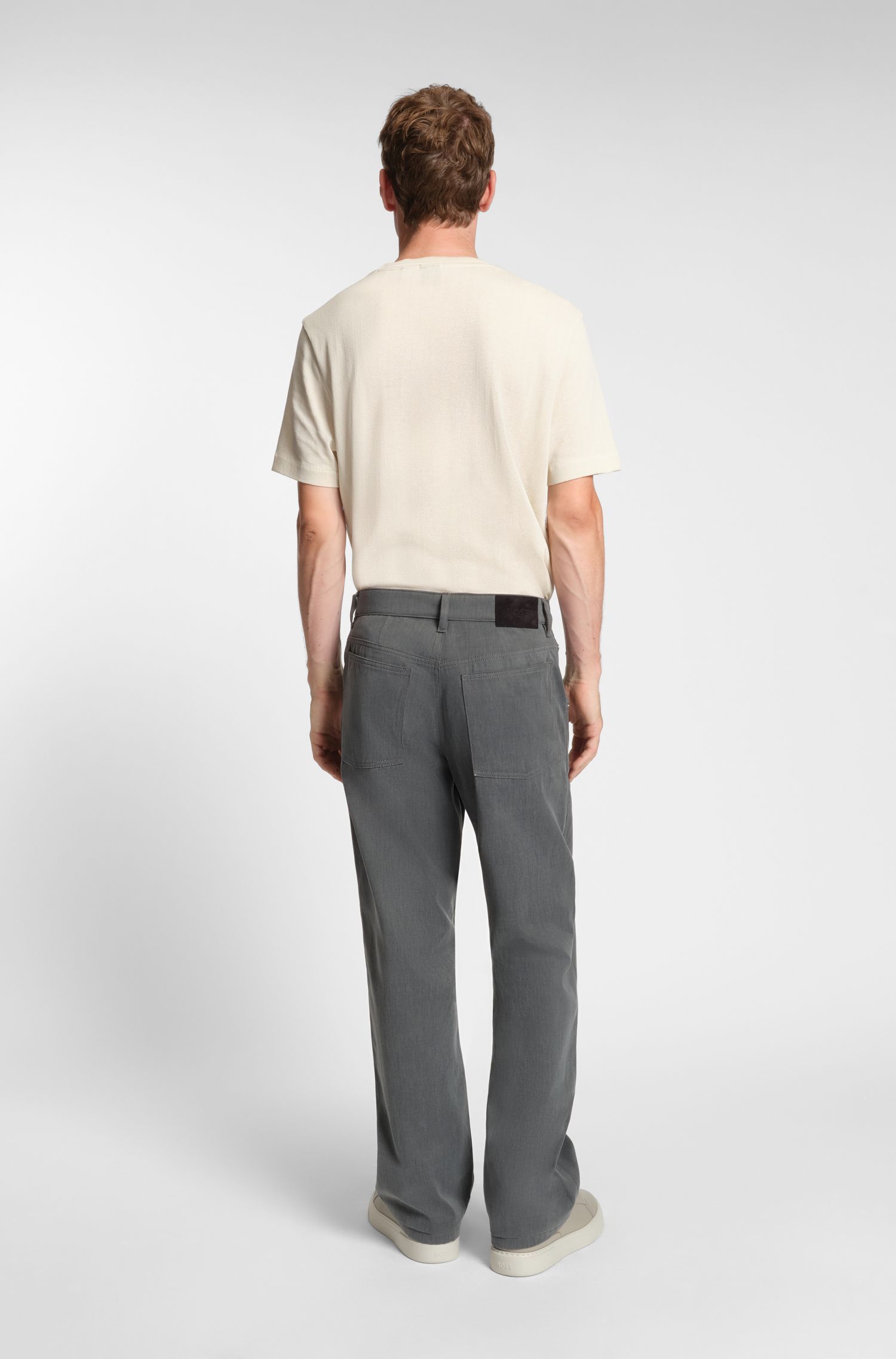 BOSS - Áo thun vải cotton họa tiết herringbone