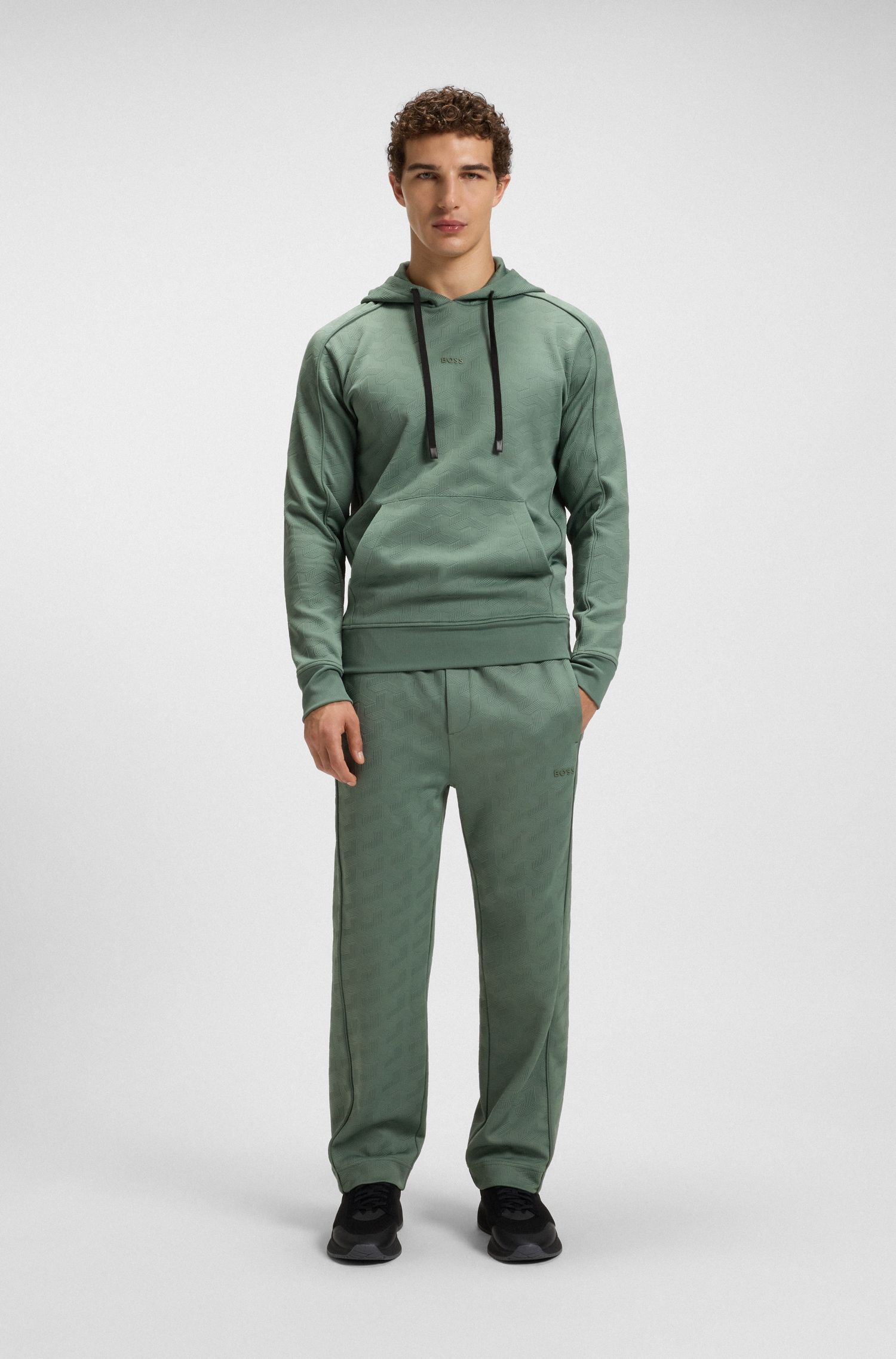 BOSS - Áo hoodie dáng regular fit vải jacquard chần bông