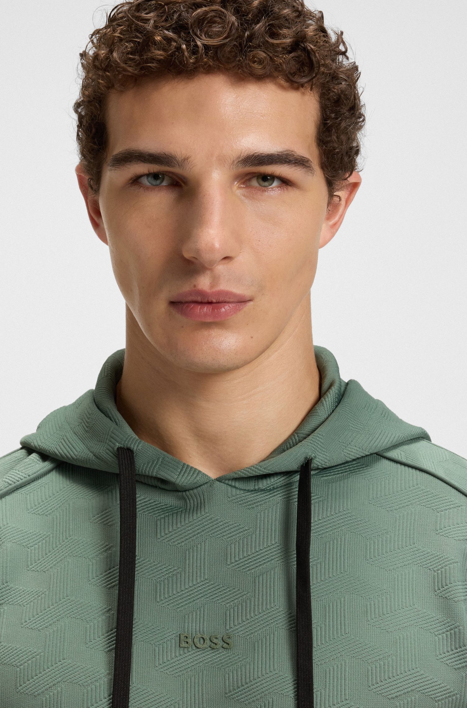 BOSS - Áo hoodie dáng regular fit vải jacquard chần bông