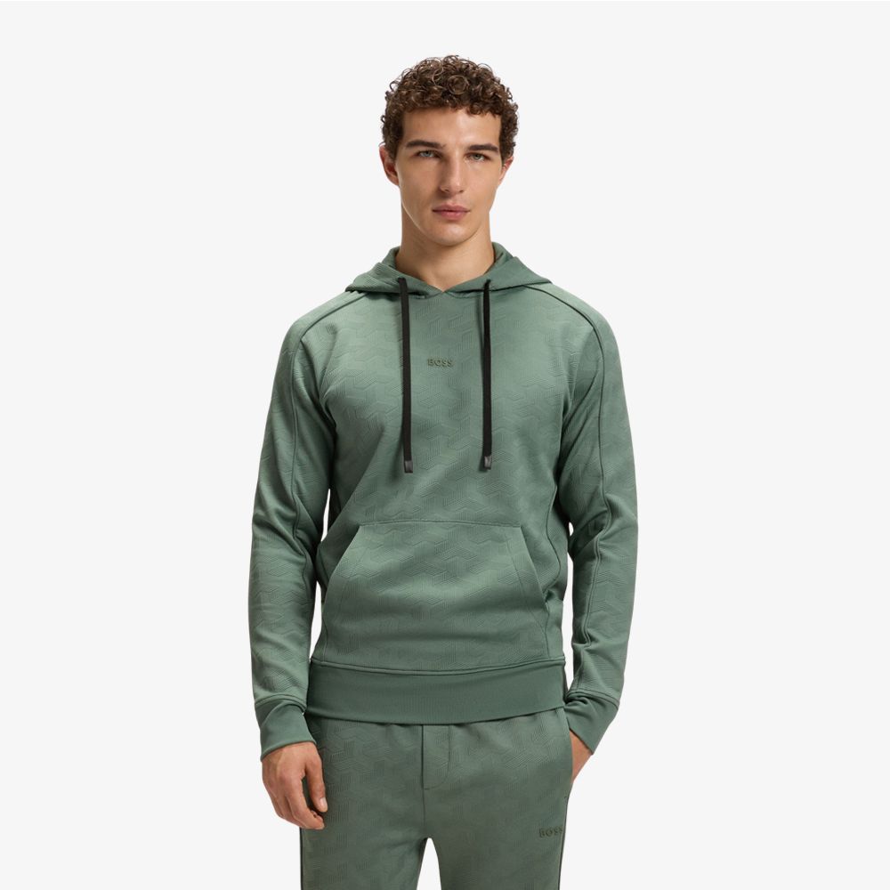 BOSS - Áo hoodie dáng regular fit vải jacquard chần bông