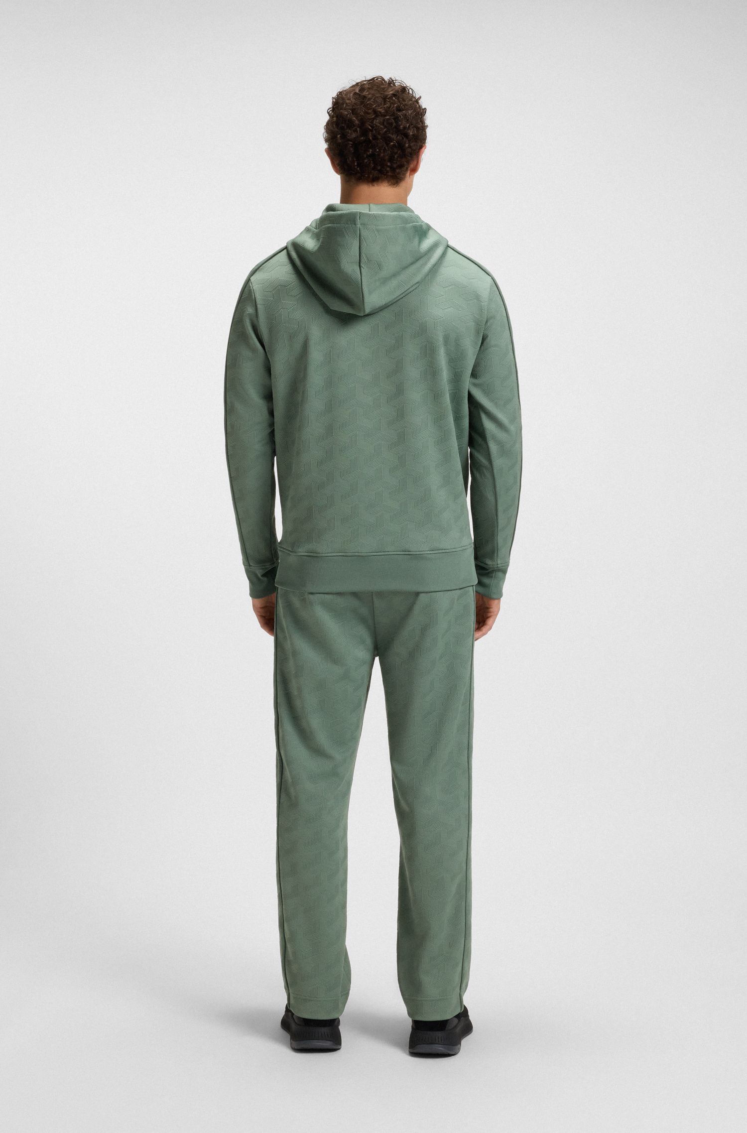 BOSS - Áo hoodie dáng regular fit vải jacquard chần bông