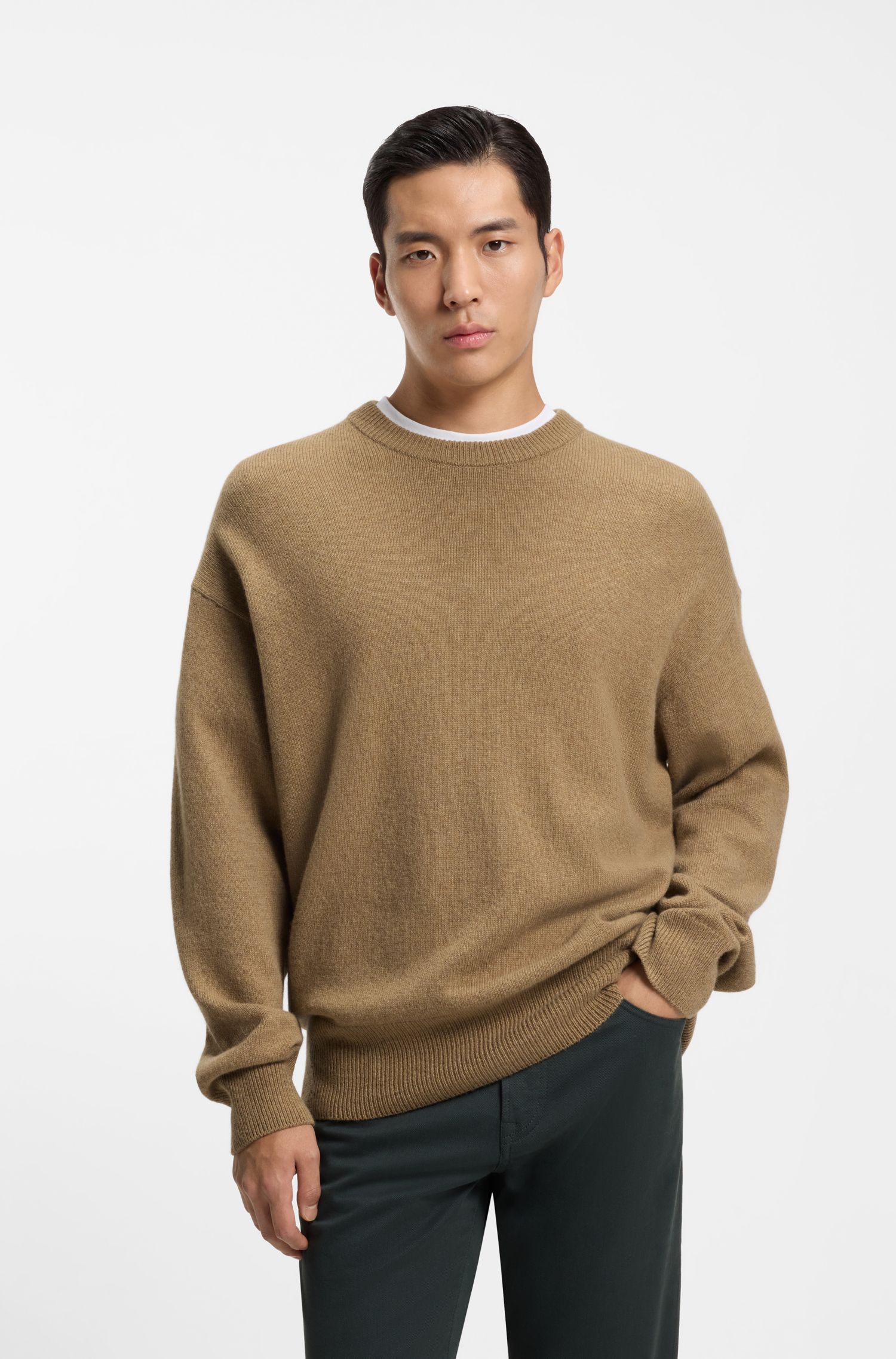 BOSS - Áo len dáng relaxed fit chất liệu len virgin