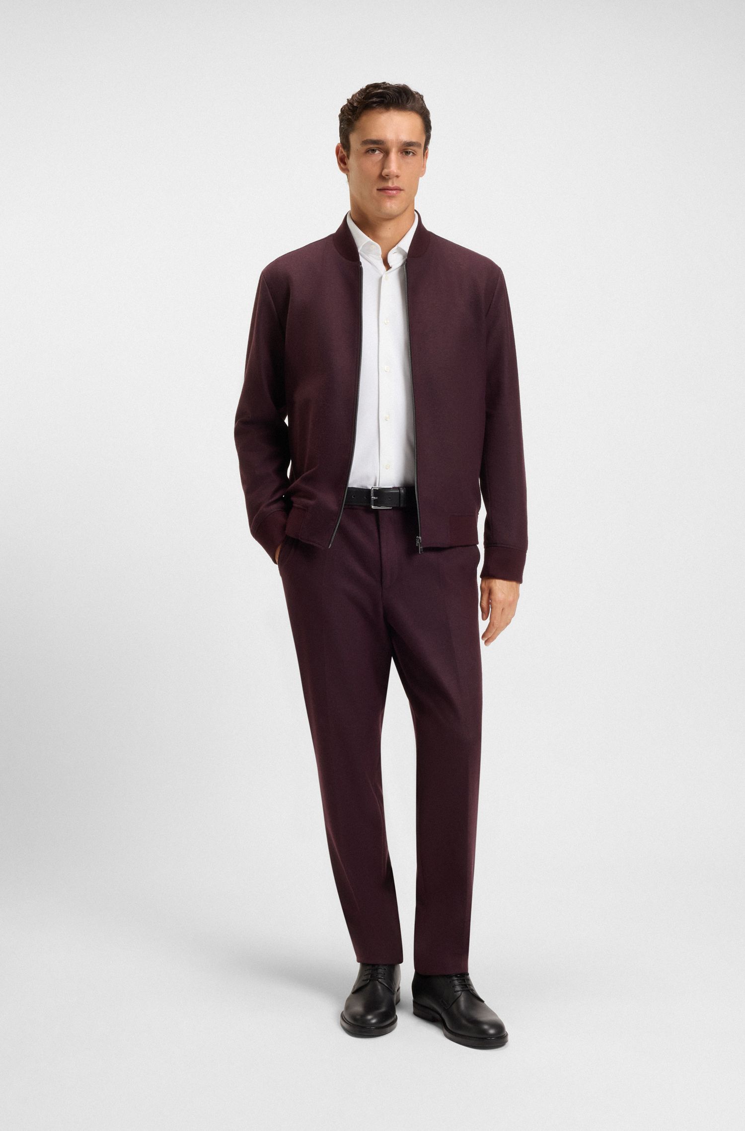 BOSS - Áo sơ mi dáng slim fit vải flannel co giãn chải mịn