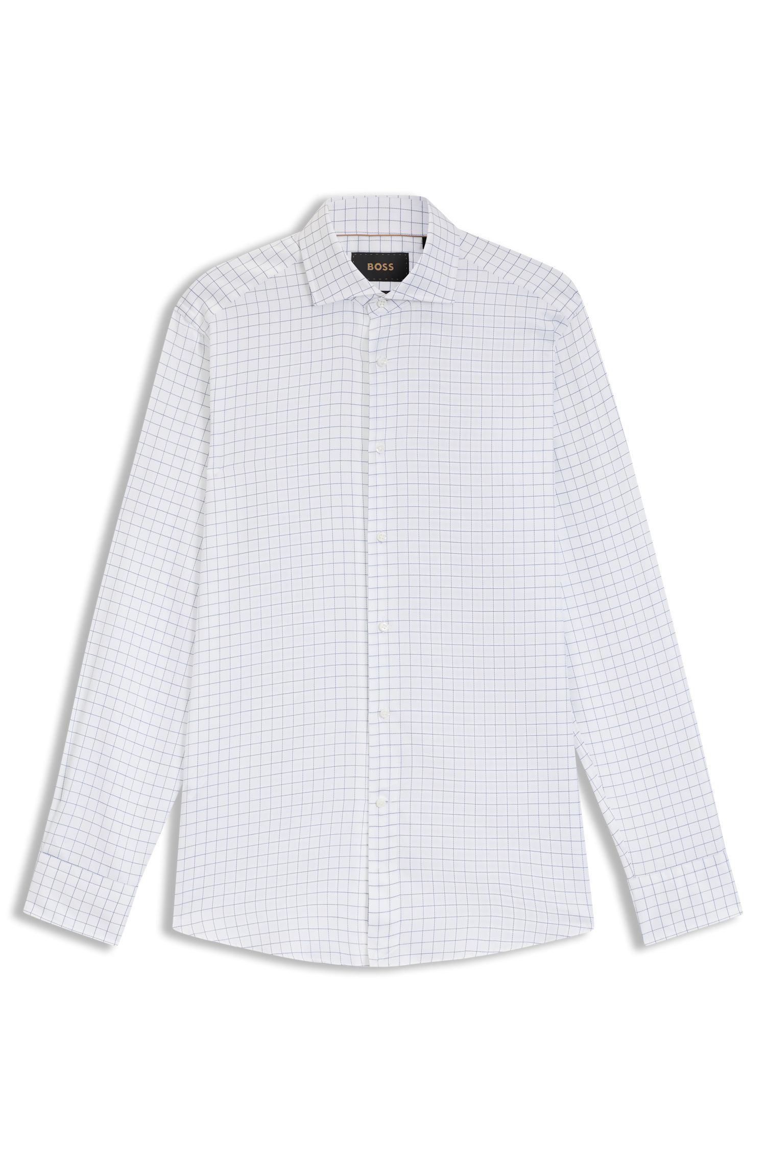 BOSS - Áo sơ mi dáng regular fit vải cotton Ý họa tiết kẻ caro