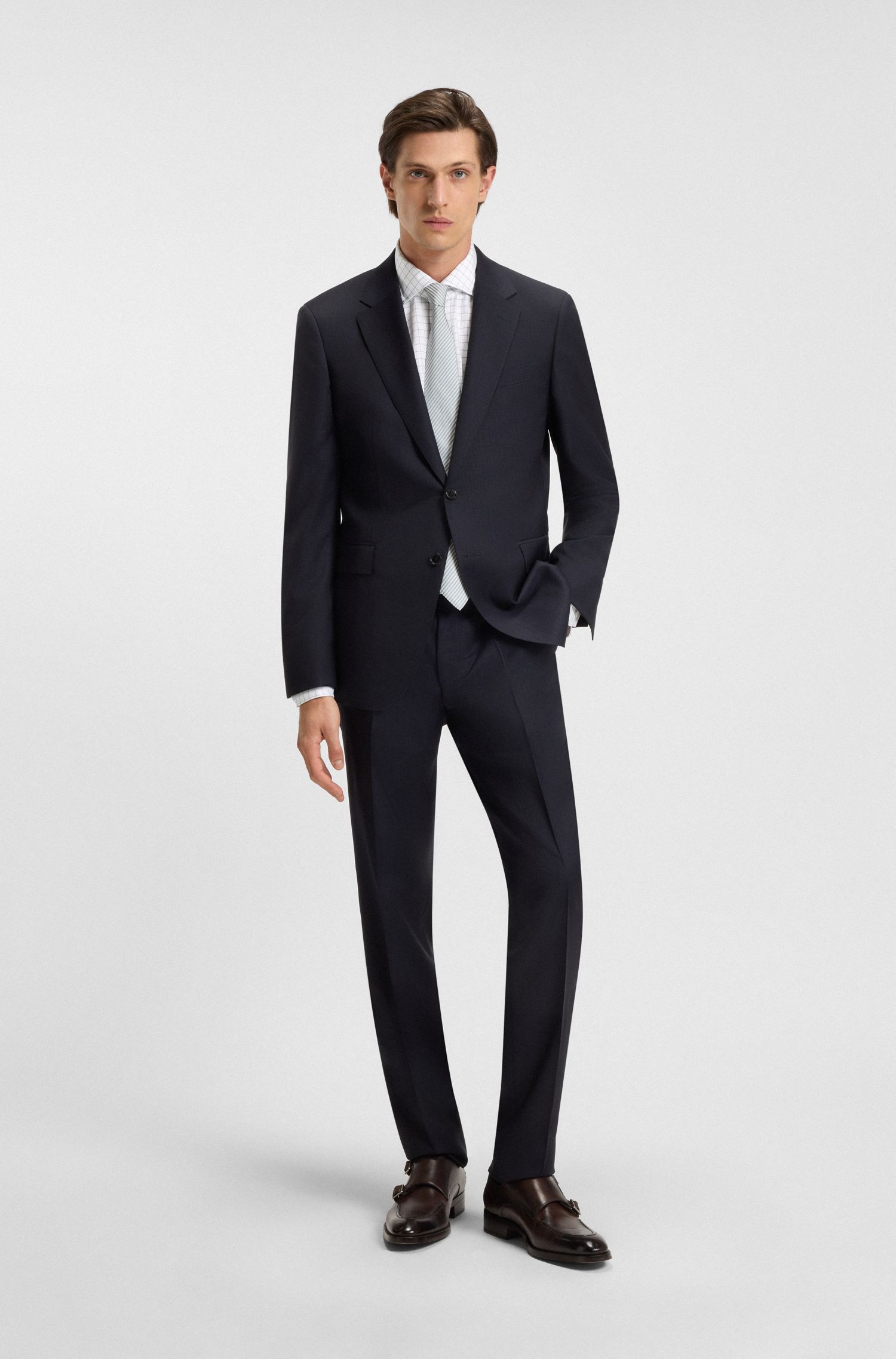 BOSS - Áo sơ mi dáng regular fit vải cotton Ý họa tiết kẻ caro