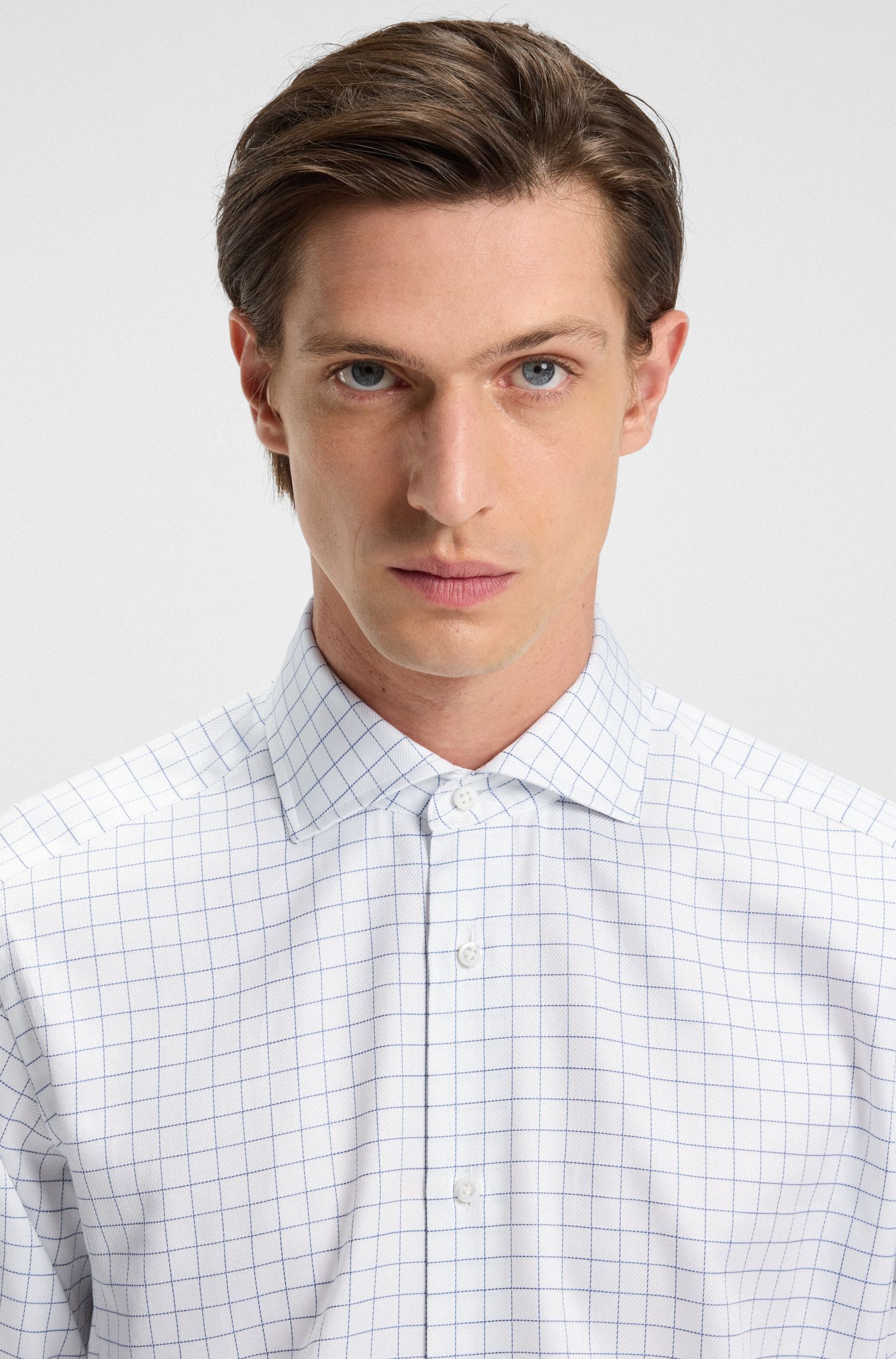 BOSS - Áo sơ mi dáng regular fit vải cotton Ý họa tiết kẻ caro